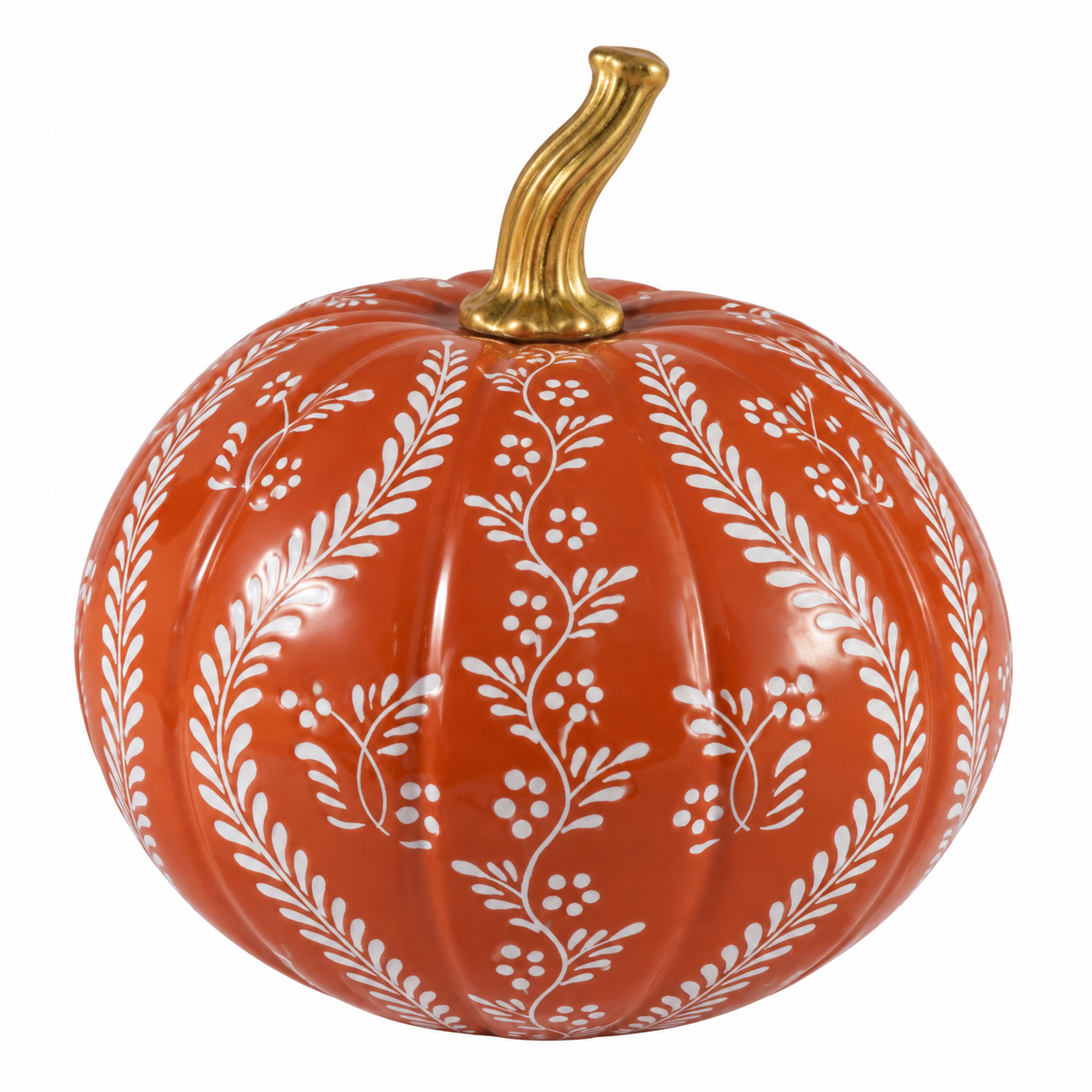 Rusty Red Pumpkin with White Floral and Vine