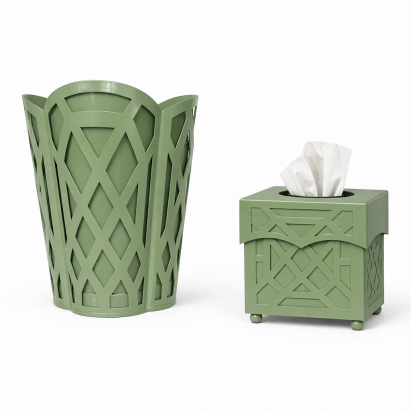 Dark Celadon Chippendale Wastepaper Basket & Tissue (3 Options)