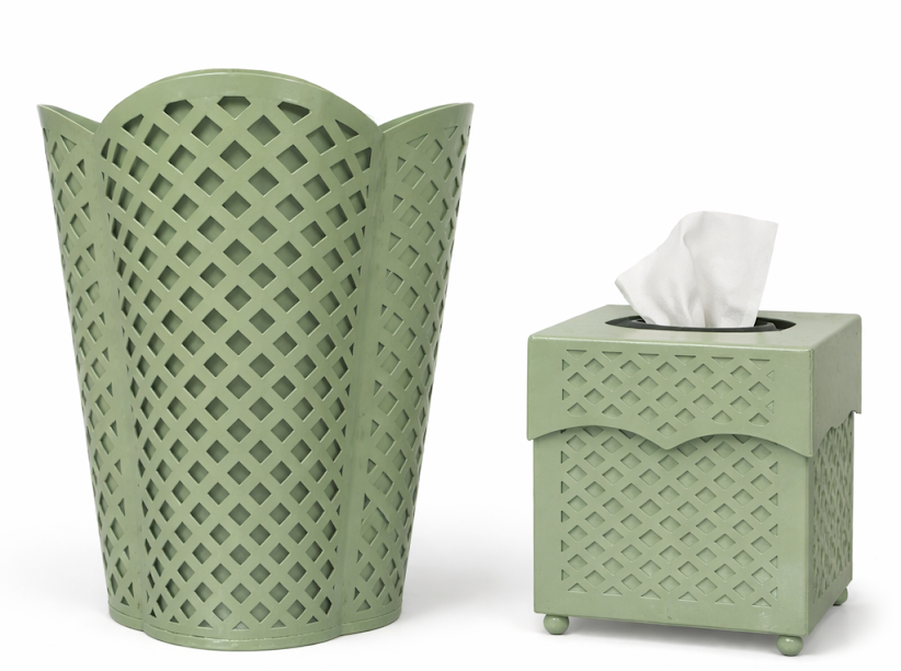 Dark Celadon Lattice Wastepaper Basket & Tissue (3 Options)