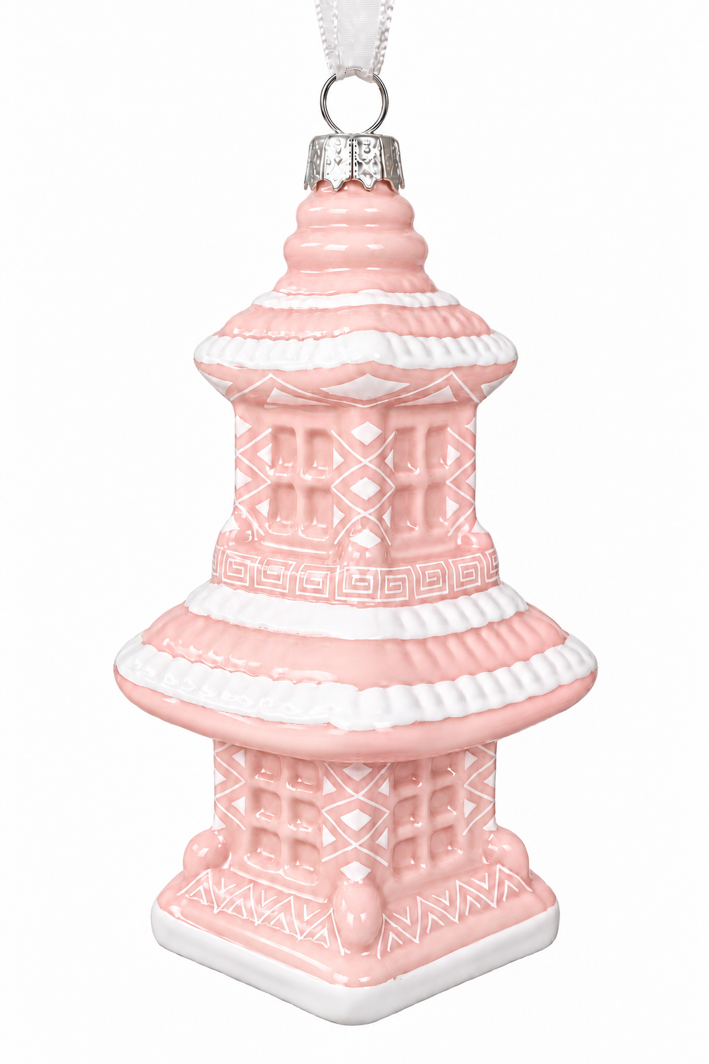 PINK & WHITE STRIPE PAGODA ORNAMENT