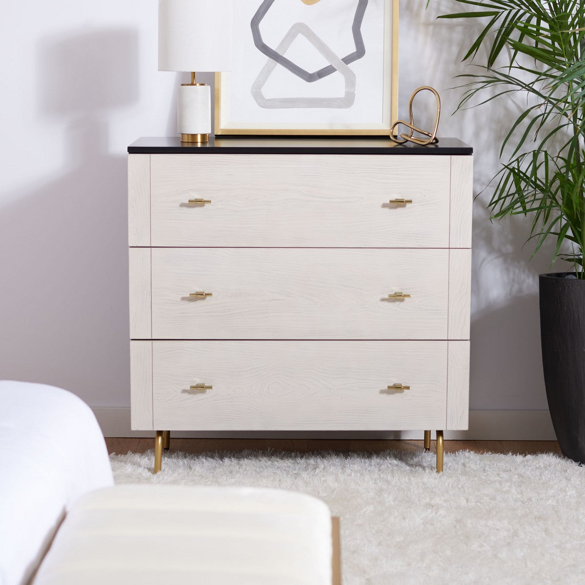 Genevieve 3 Drawer Dresser | Safavieh - Black / White Washed