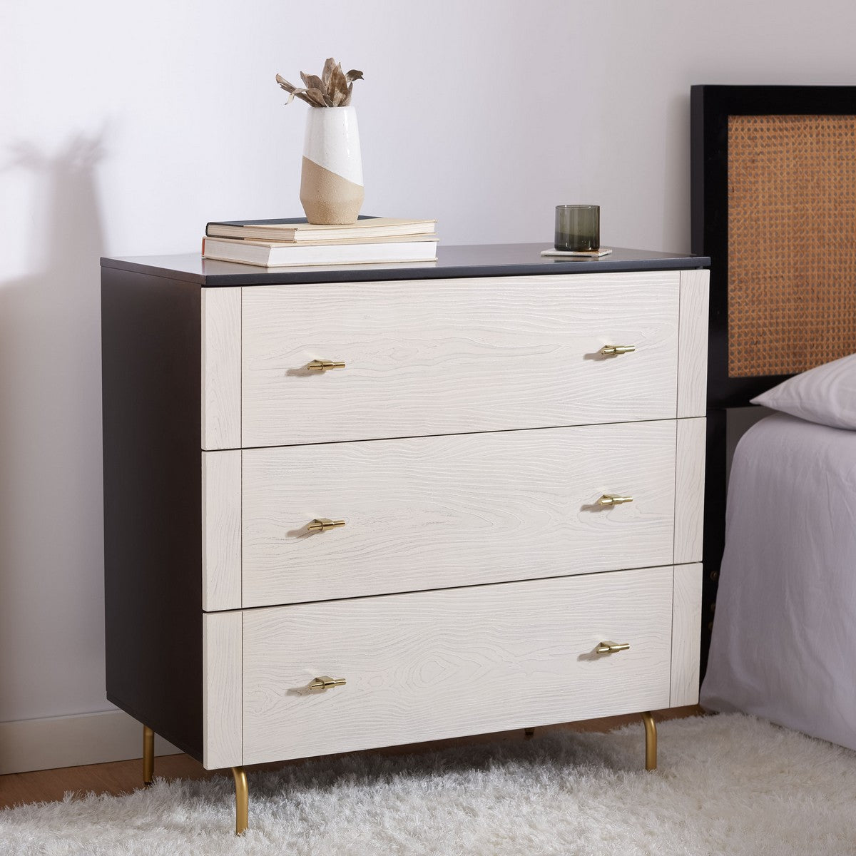 Genevieve 3 Drawer Dresser | Safavieh - Black / White Washed