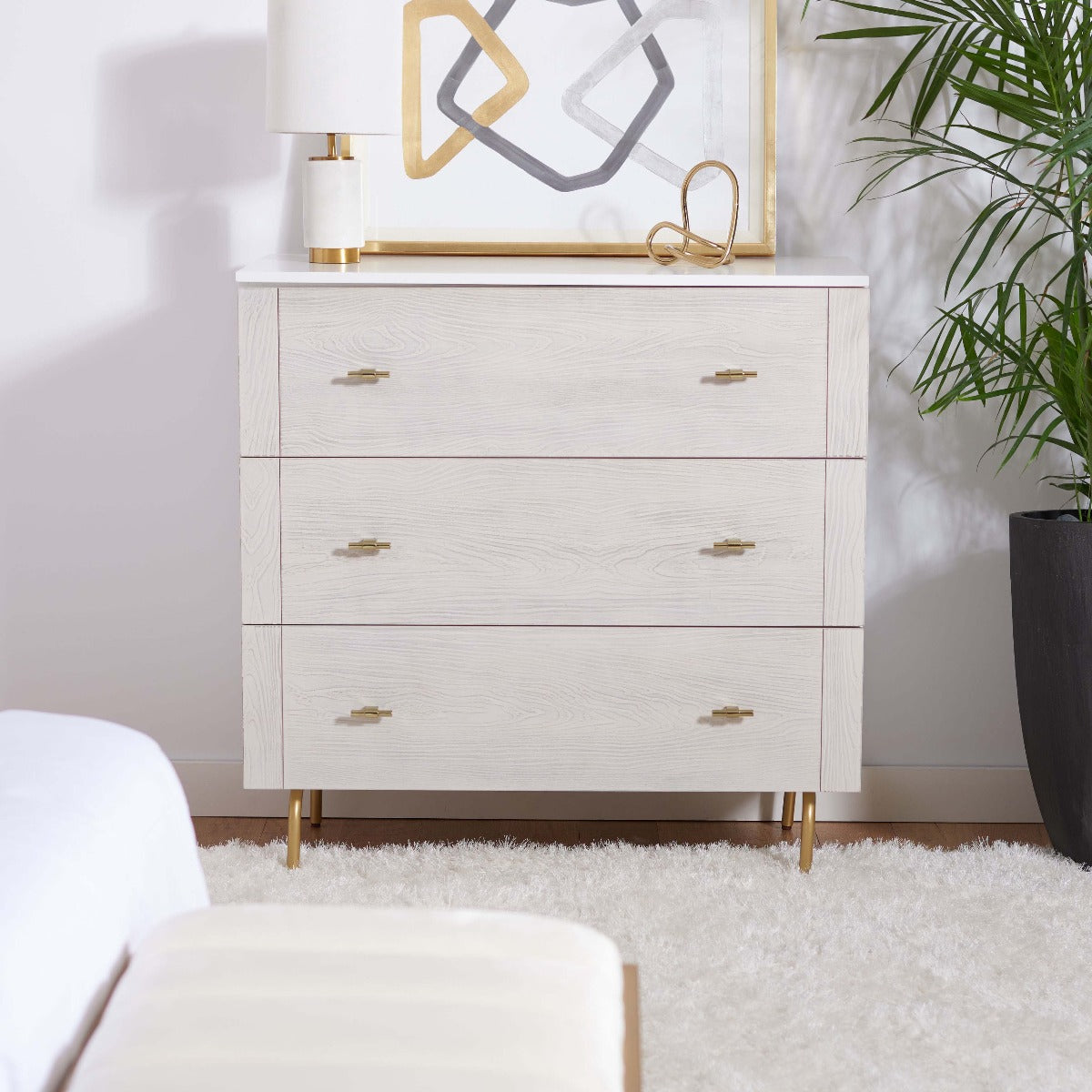 Genevieve 3 Drawer Dresser | Safavieh - White/White Washed