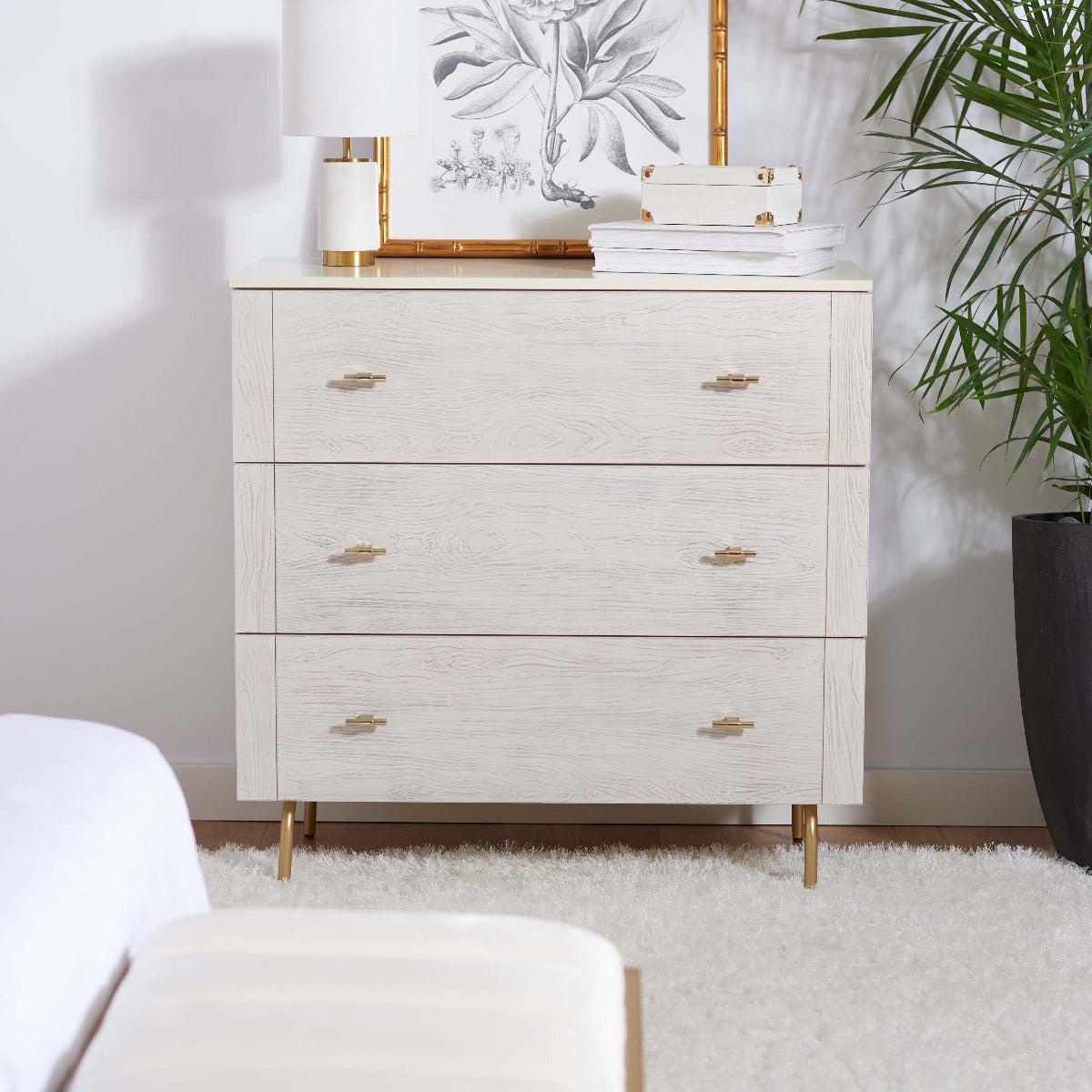 Genevieve 3 Drawer Dresser | Safavieh - Black / White Washed