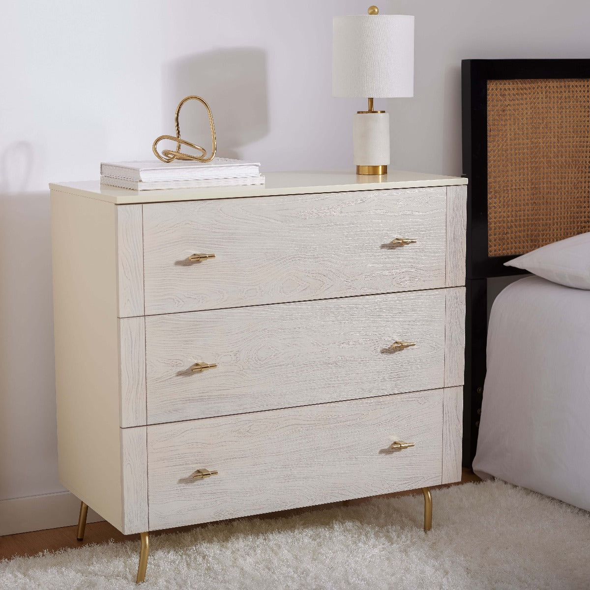 Genevieve 3 Drawer Dresser | Safavieh - Cream/White Washed