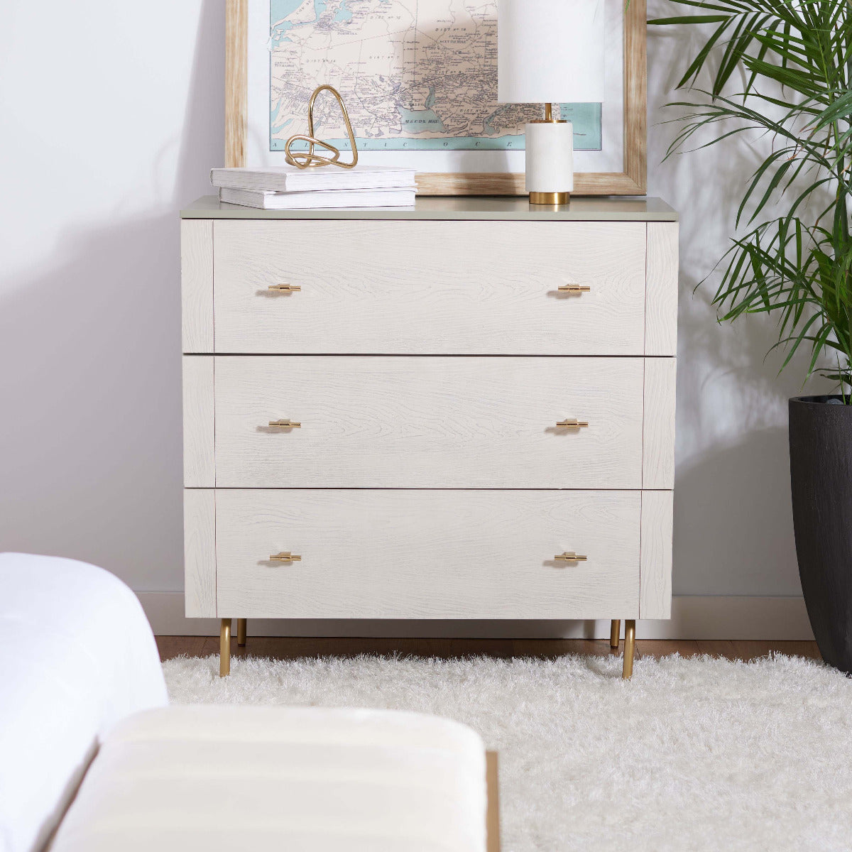 Genevieve 3 Drawer Dresser | Safavieh - Black / White Washed