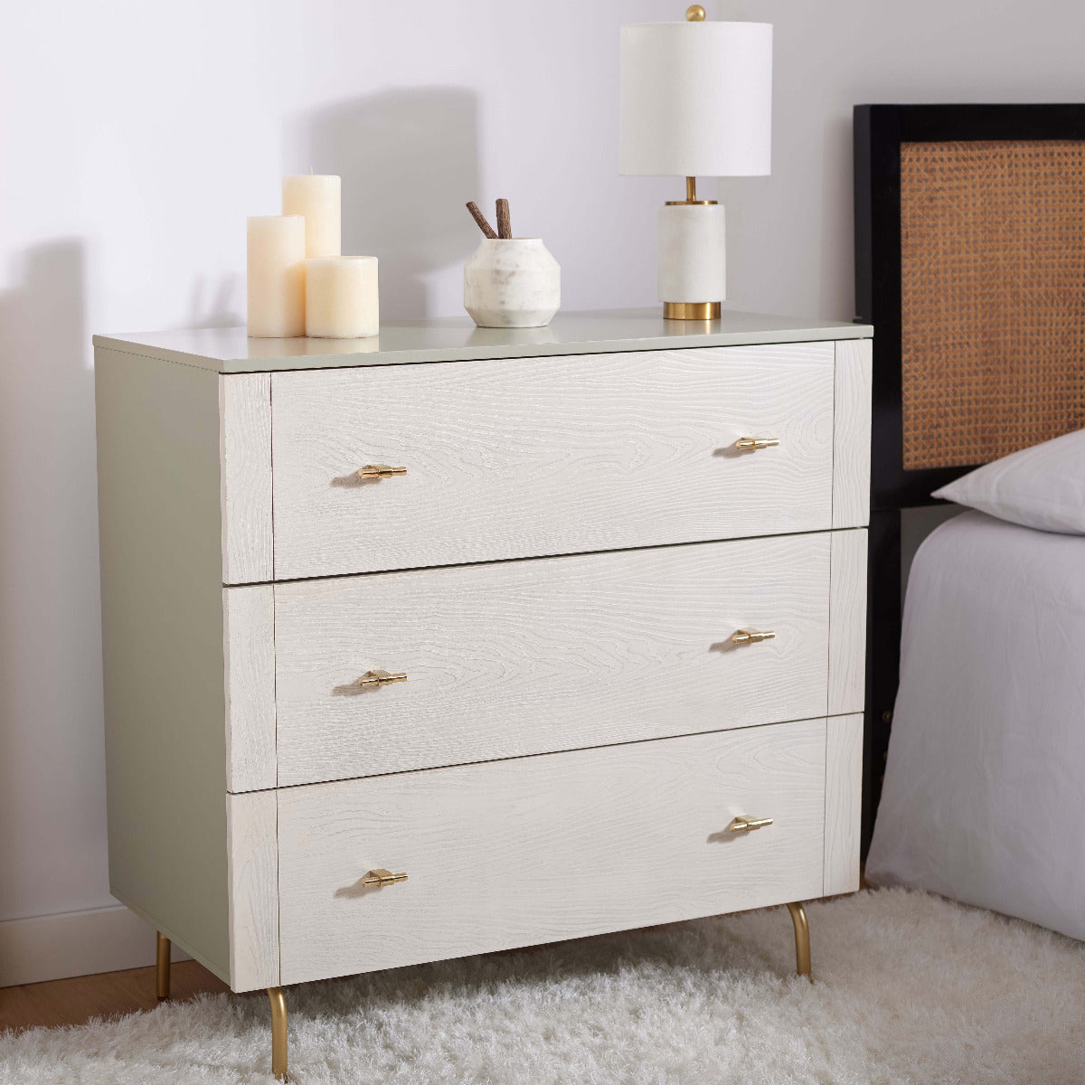 Genevieve 3 Drawer Dresser | Safavieh - Black / White Washed