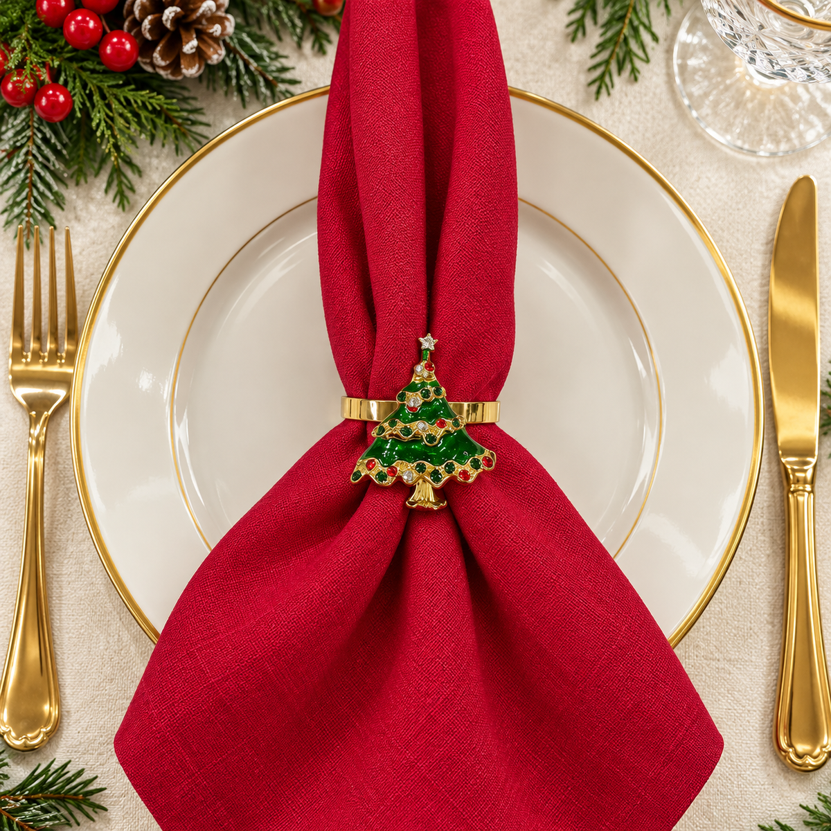 Traditional Christmas Tree Set of 4 Napkin Ring