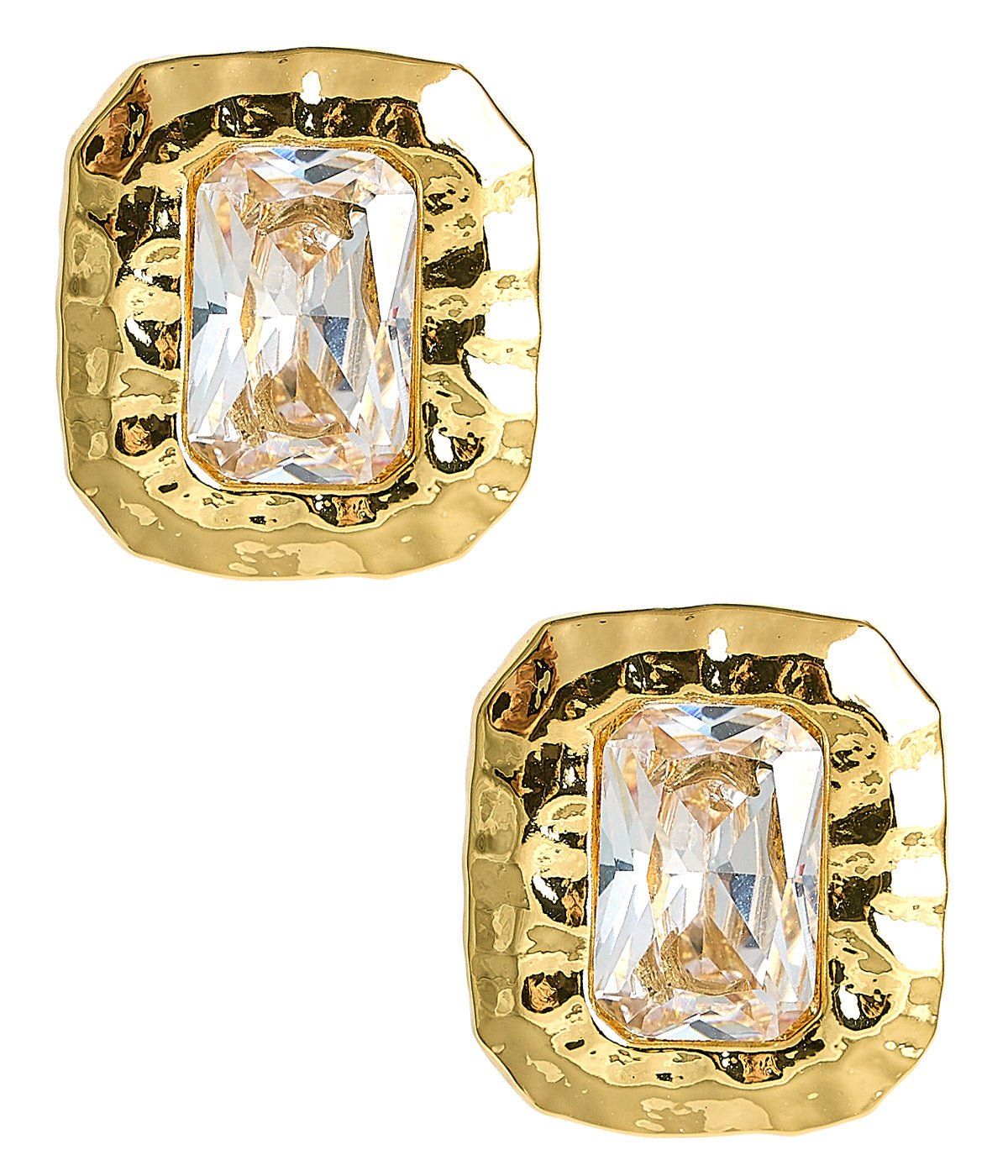 Emilia - Large Rectangle Textured Bezel Earring - 18k Gold Plated- Darby Clark Collection