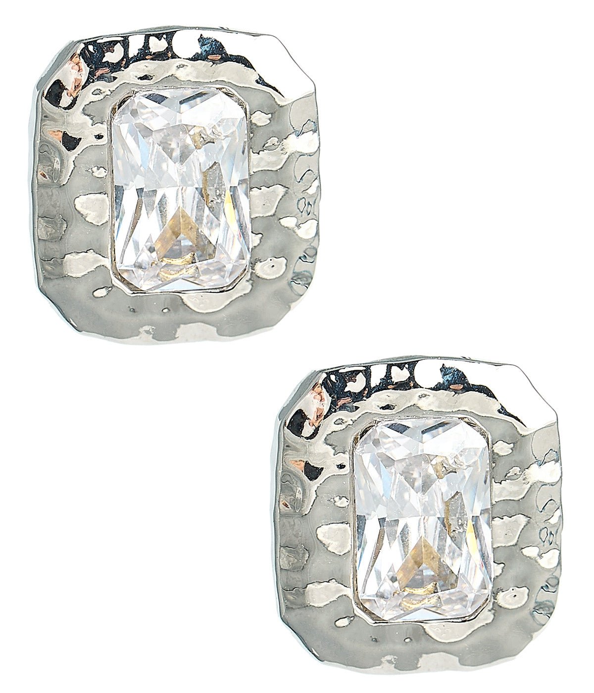 Emilia - Large Rectangle Textured Bezel Earring - 18k Gold Plated- Darby Clark Collection