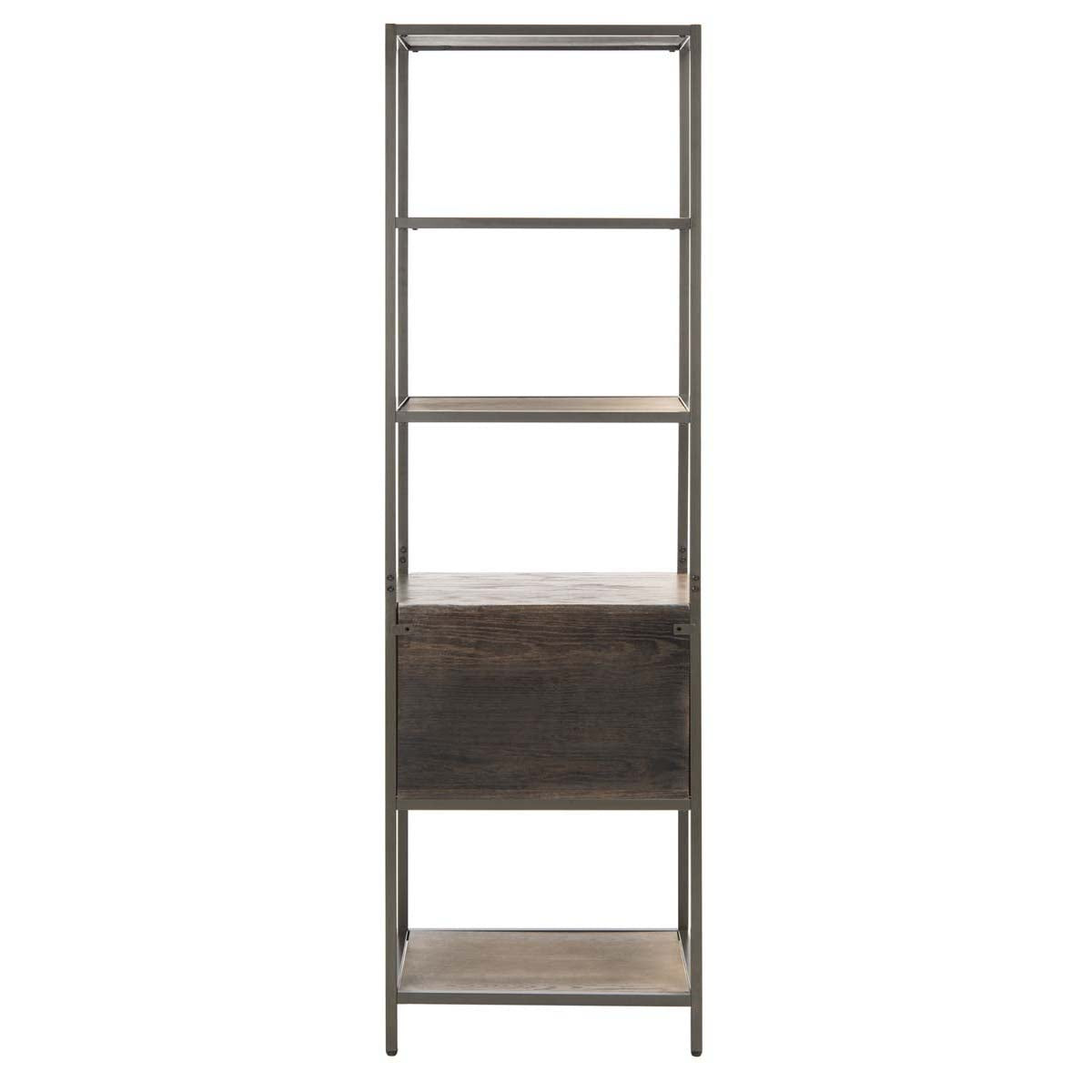 Jola 5 Shelf 1 Drawer Etagere | Safavieh - Rustic Oak / Gunmetal