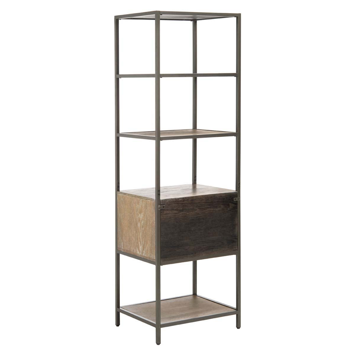 Jola 5 Shelf 1 Drawer Etagere | Safavieh - Rustic Oak / Gunmetal