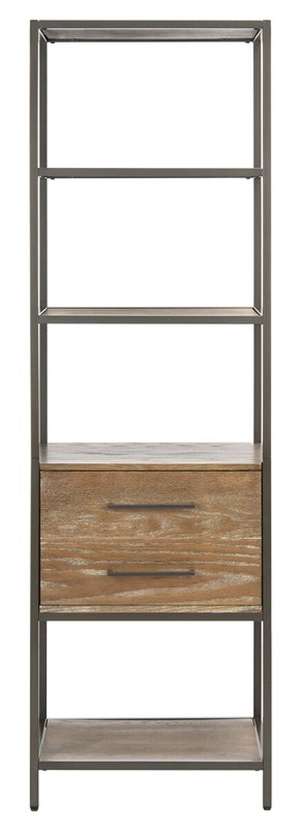 Jola 5 Shelf 1 Drawer Etagere | Safavieh - Rustic Oak / Gunmetal