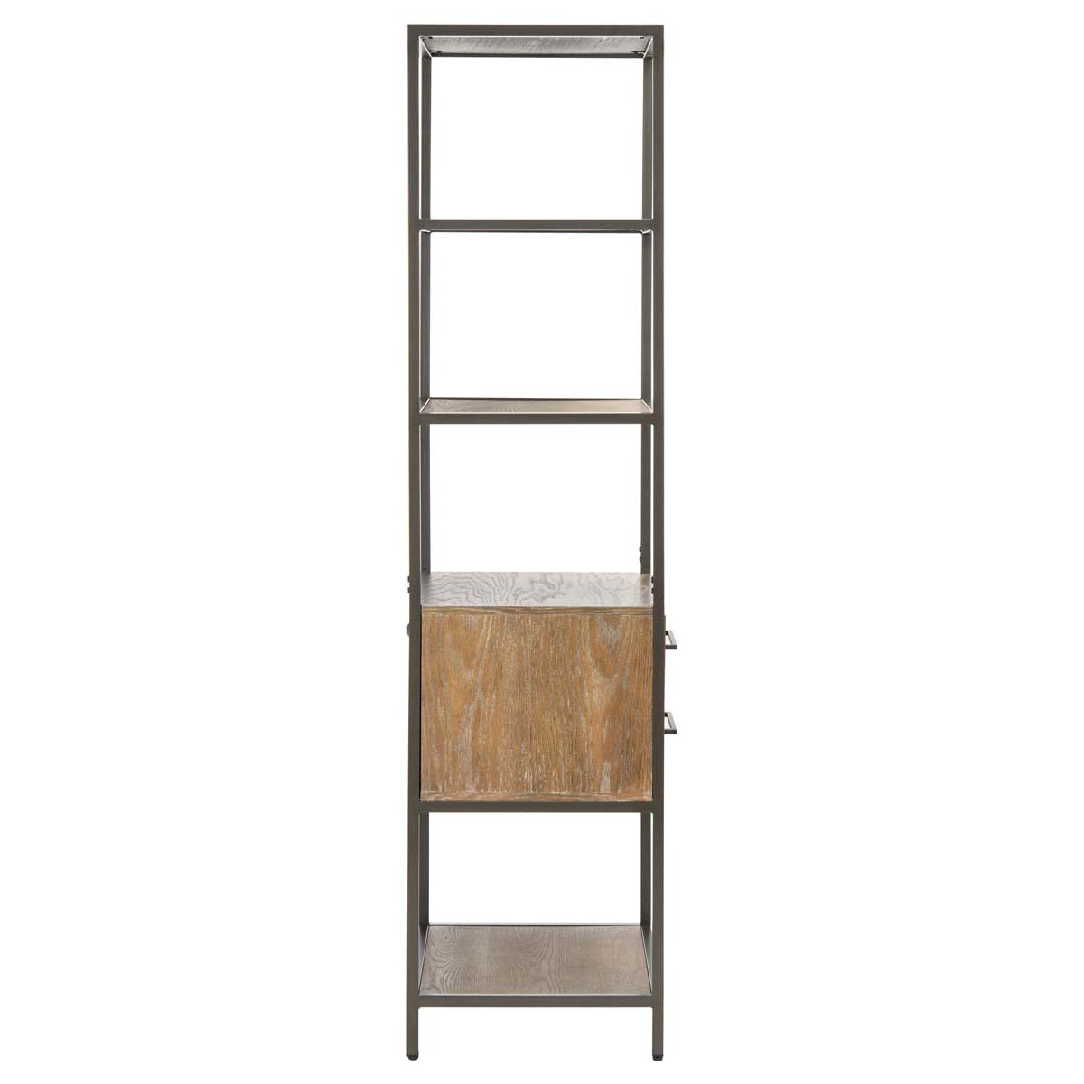 Jola 5 Shelf 1 Drawer Etagere | Safavieh - Rustic Oak / Gunmetal