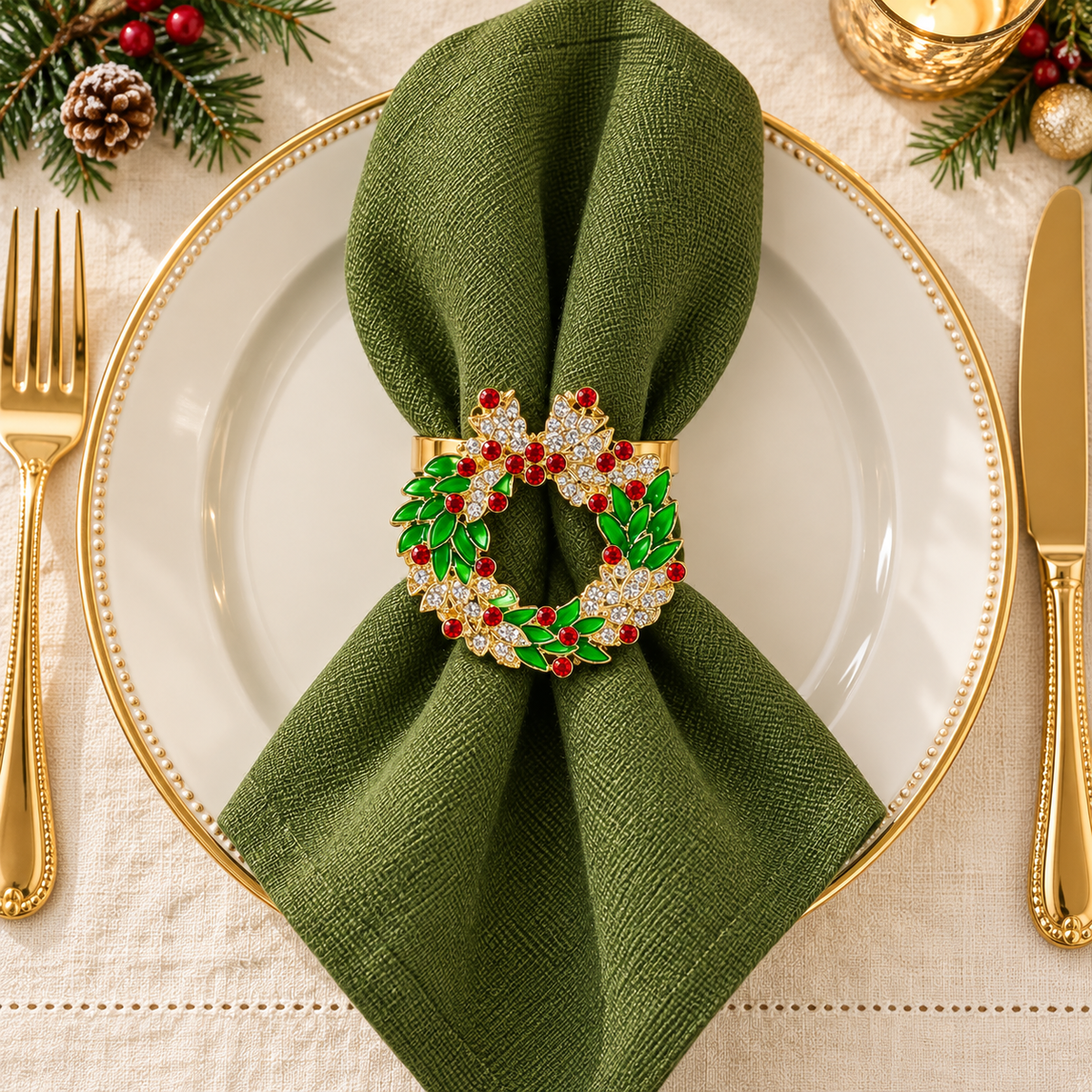 Holly Wreath Set of 4 Napkin Ring