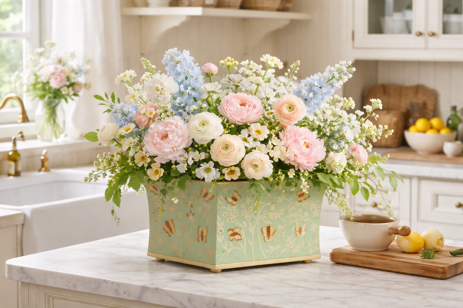 Celadon Green & Gold Butterfly Flared Planter