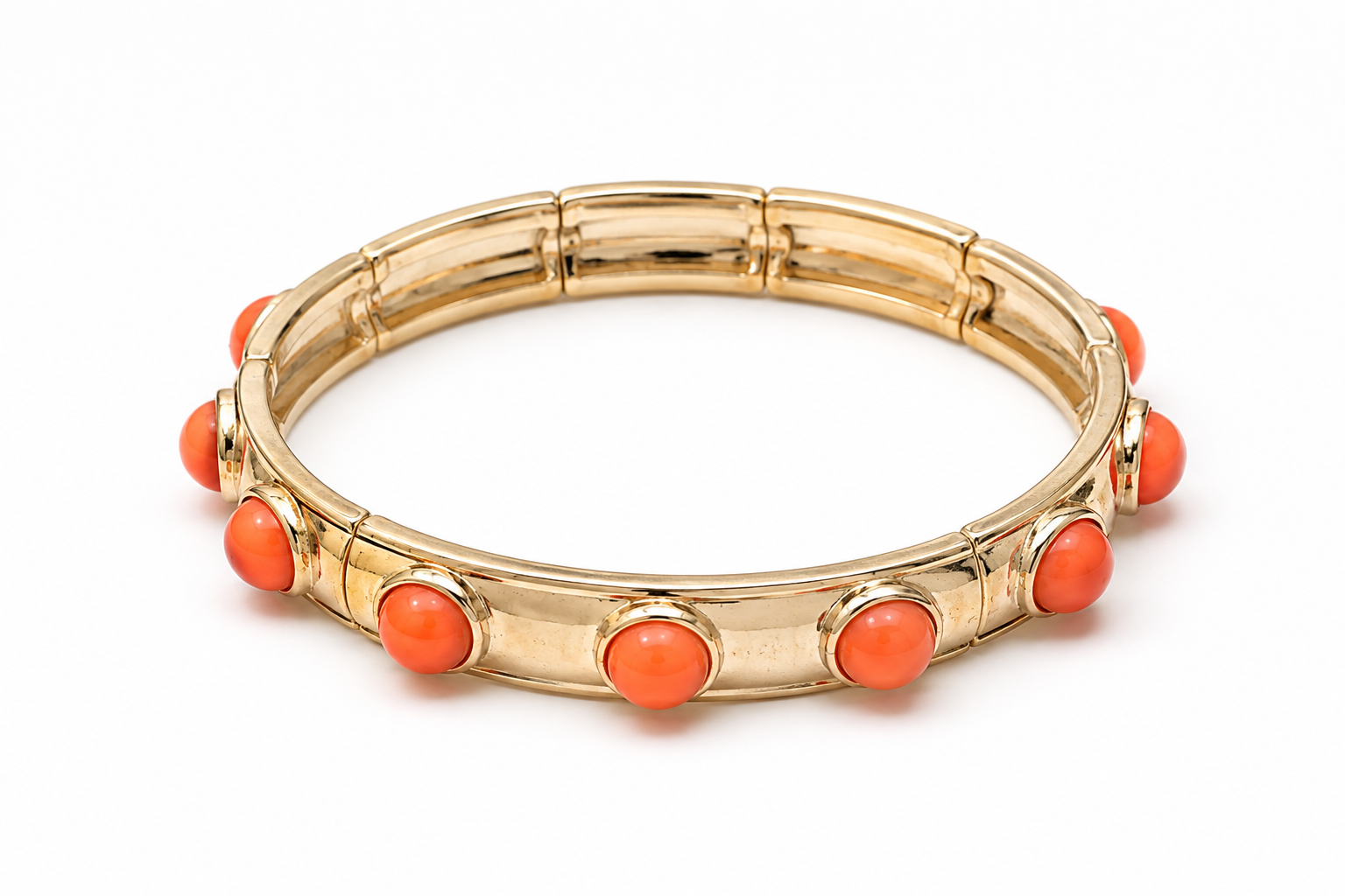 Orange & Gold Hammered Metal Stretch Bracelet