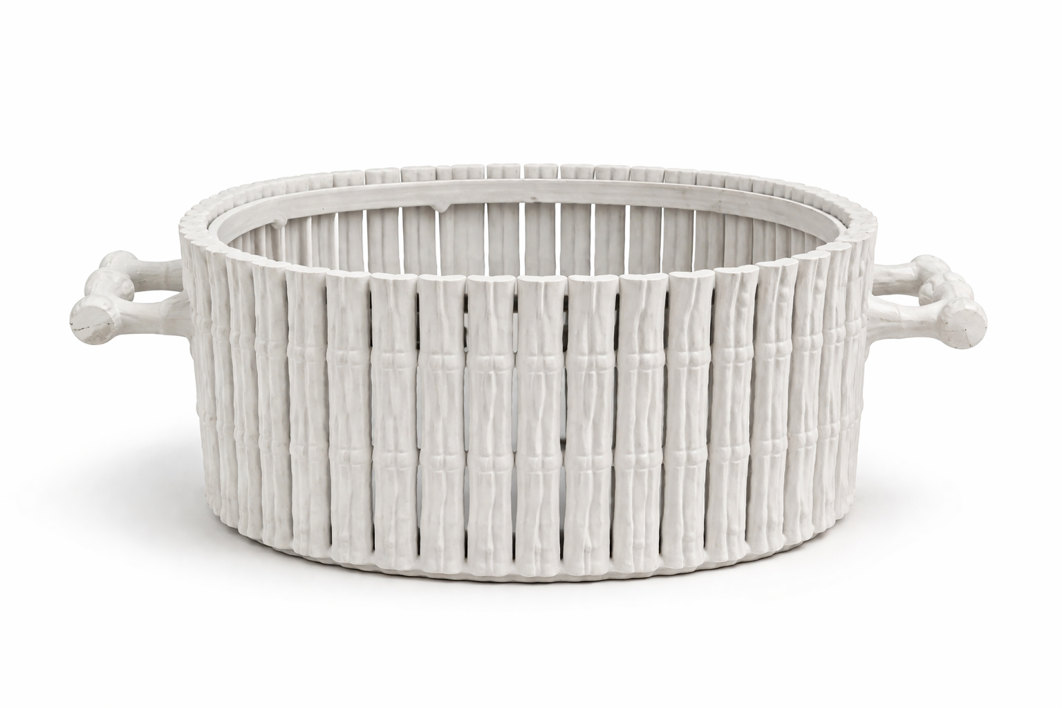 Large Round White Bamboo Planter