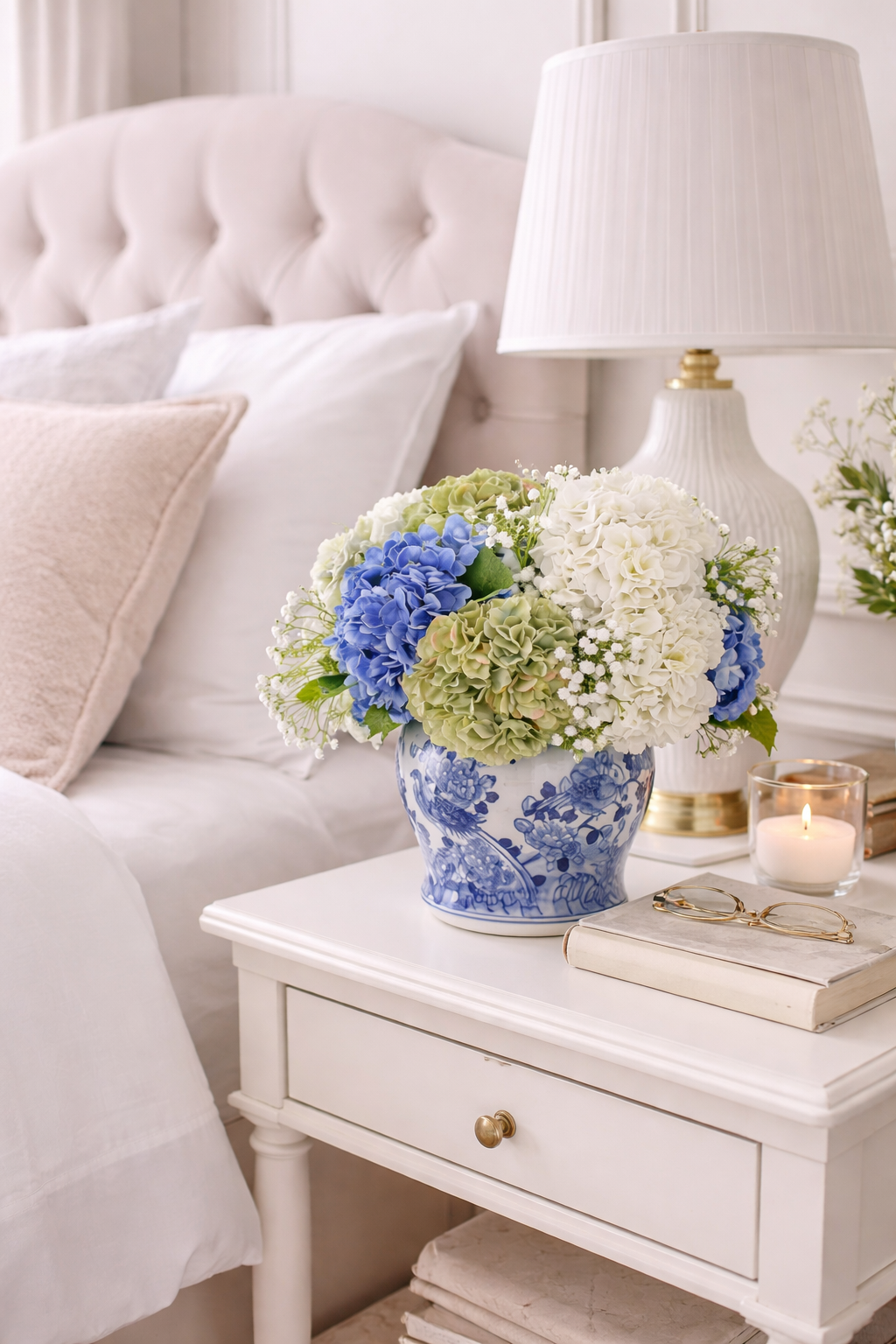 Mid-Size Blue & Green Hydrangea Ginger Jar Arrangement