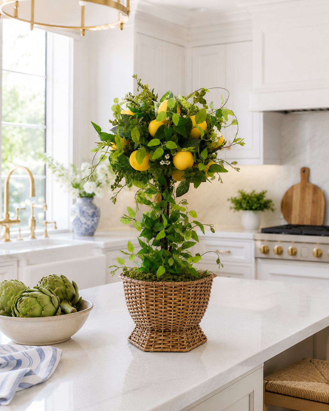 Lemon Topiary in Wicker Hexagon Planter