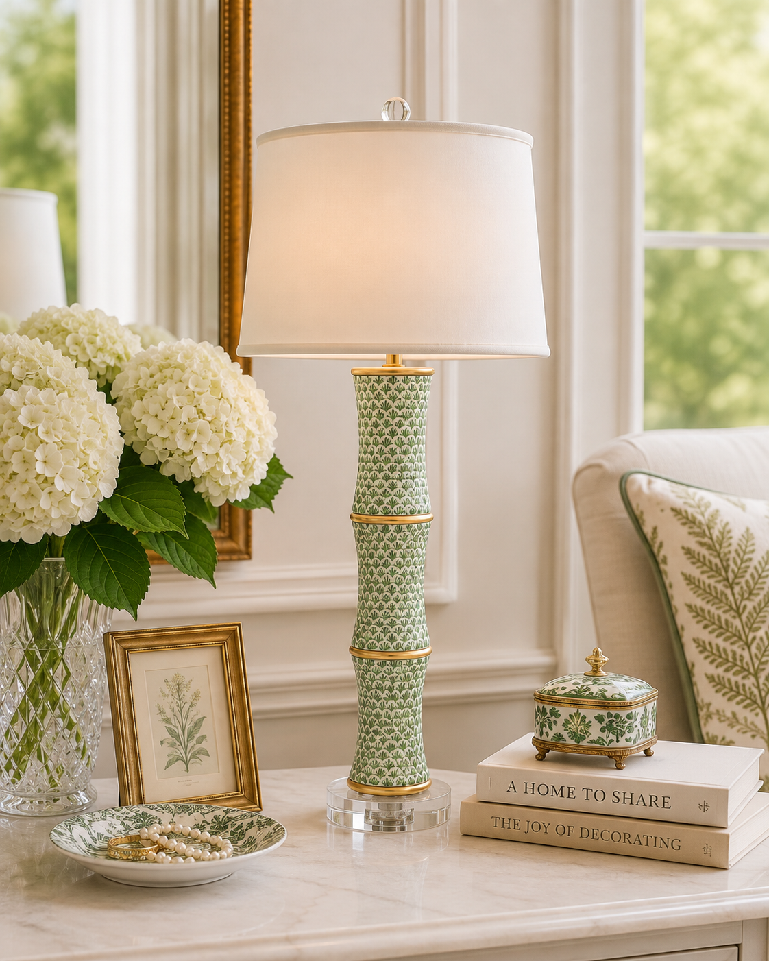 Green & White Fish Scale Bamboo Lamp