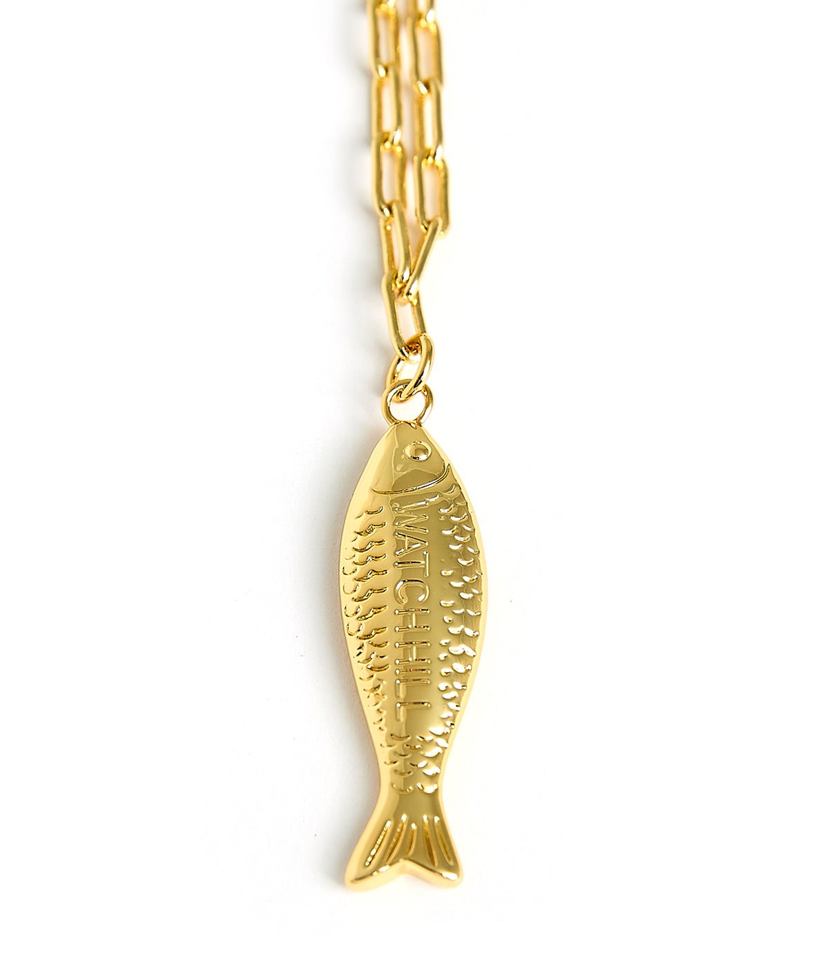 Fish - Beach Town - Small Paper Clip Chain Necklace - 18k Gold Plated 18 Inches