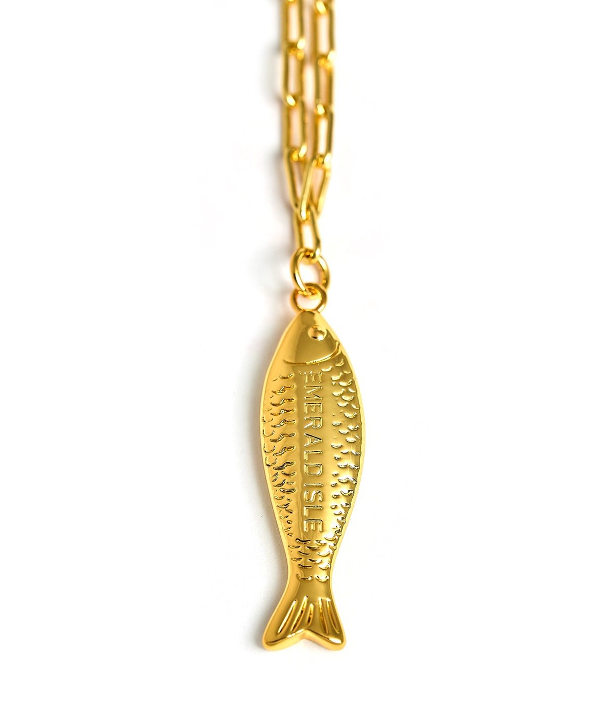 Fish - Beach Town - Small Paper Clip Chain Necklace - 18k Gold Plated 18 Inches