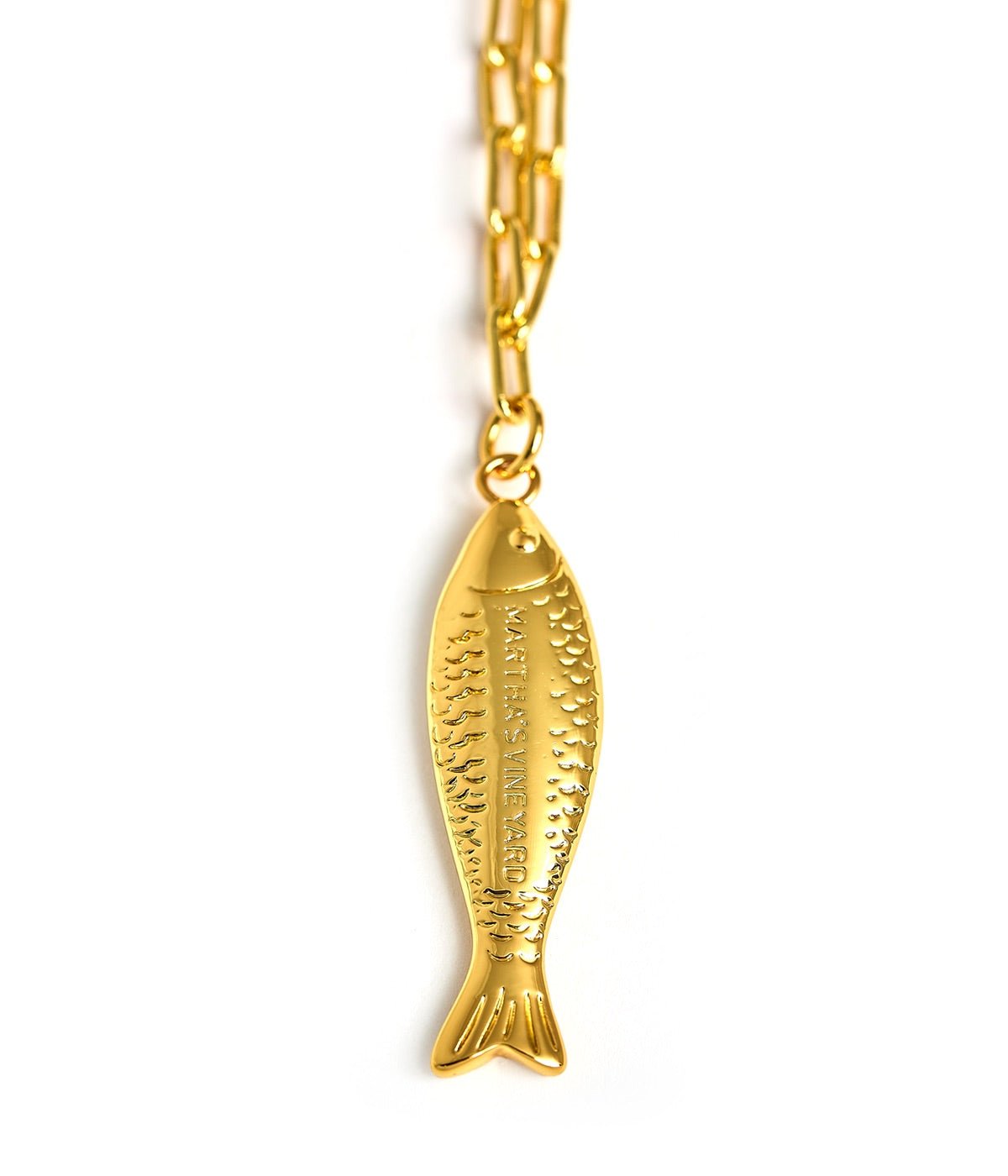 Fish - Beach Town - Small Paper Clip Chain Necklace - 18k Gold Plated 18 Inches