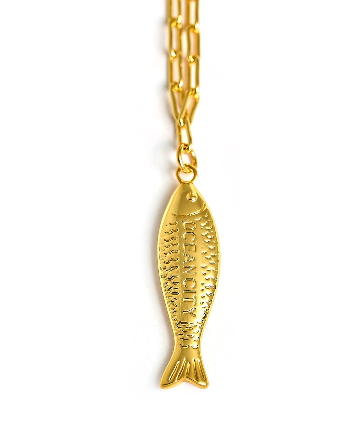 Fish - Beach Town - Small Paper Clip Chain Necklace - 18k Gold Plated 18 Inches
