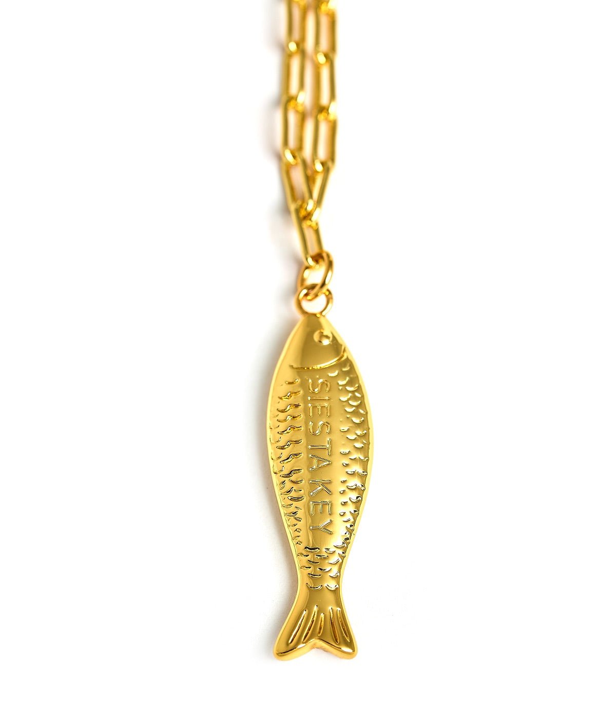 Fish - Beach Town - Small Paper Clip Chain Necklace - 18k Gold Plated 18 Inches