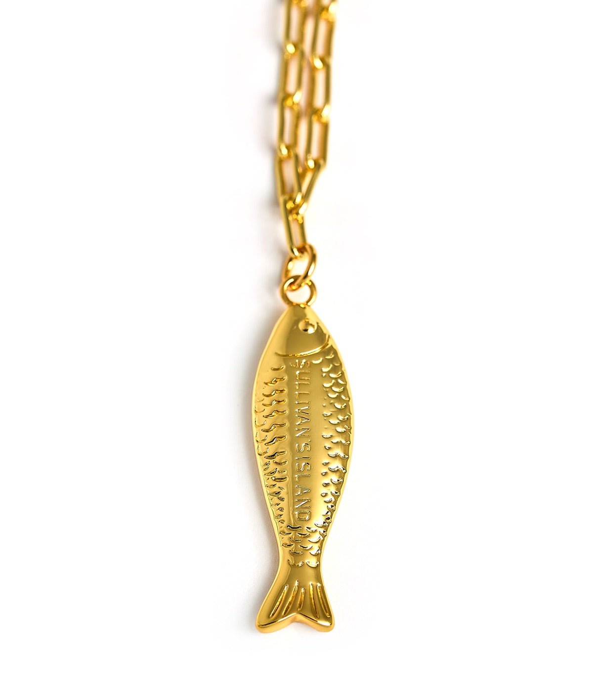 Fish - Beach Town - Small Paper Clip Chain Necklace - 18k Gold Plated 18 Inches