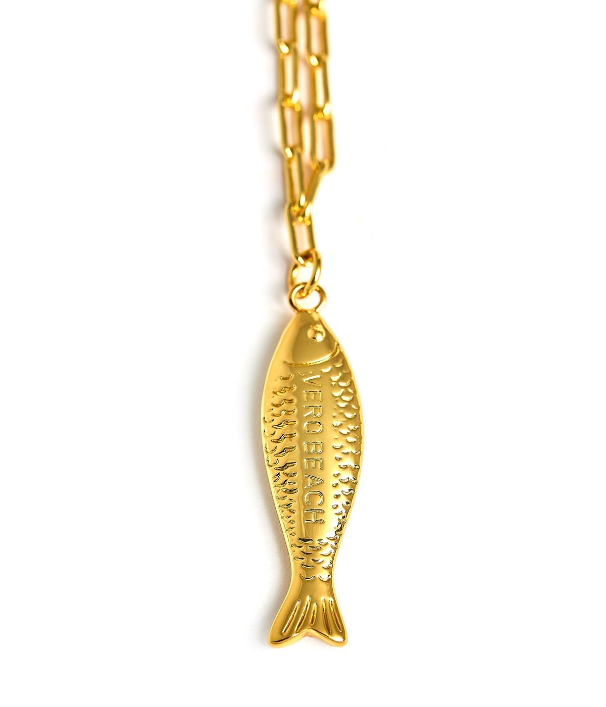 Fish - Beach Town - Small Paper Clip Chain Necklace - 18k Gold Plated 18 Inches