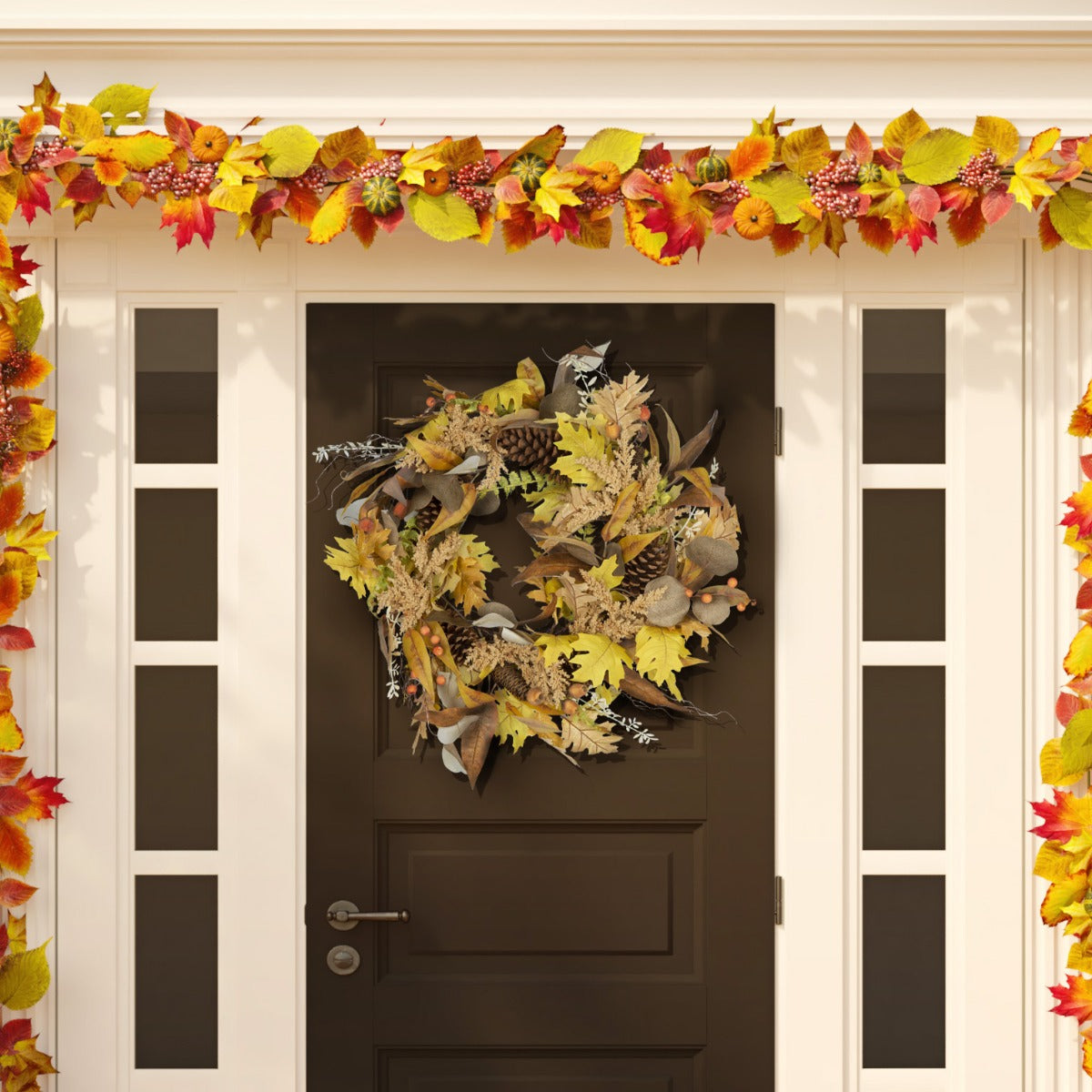 Faux 30 Inch Oaf Leaf & Eucalyptus Wreath | Safavieh - FXP1042 - Yellow / Green