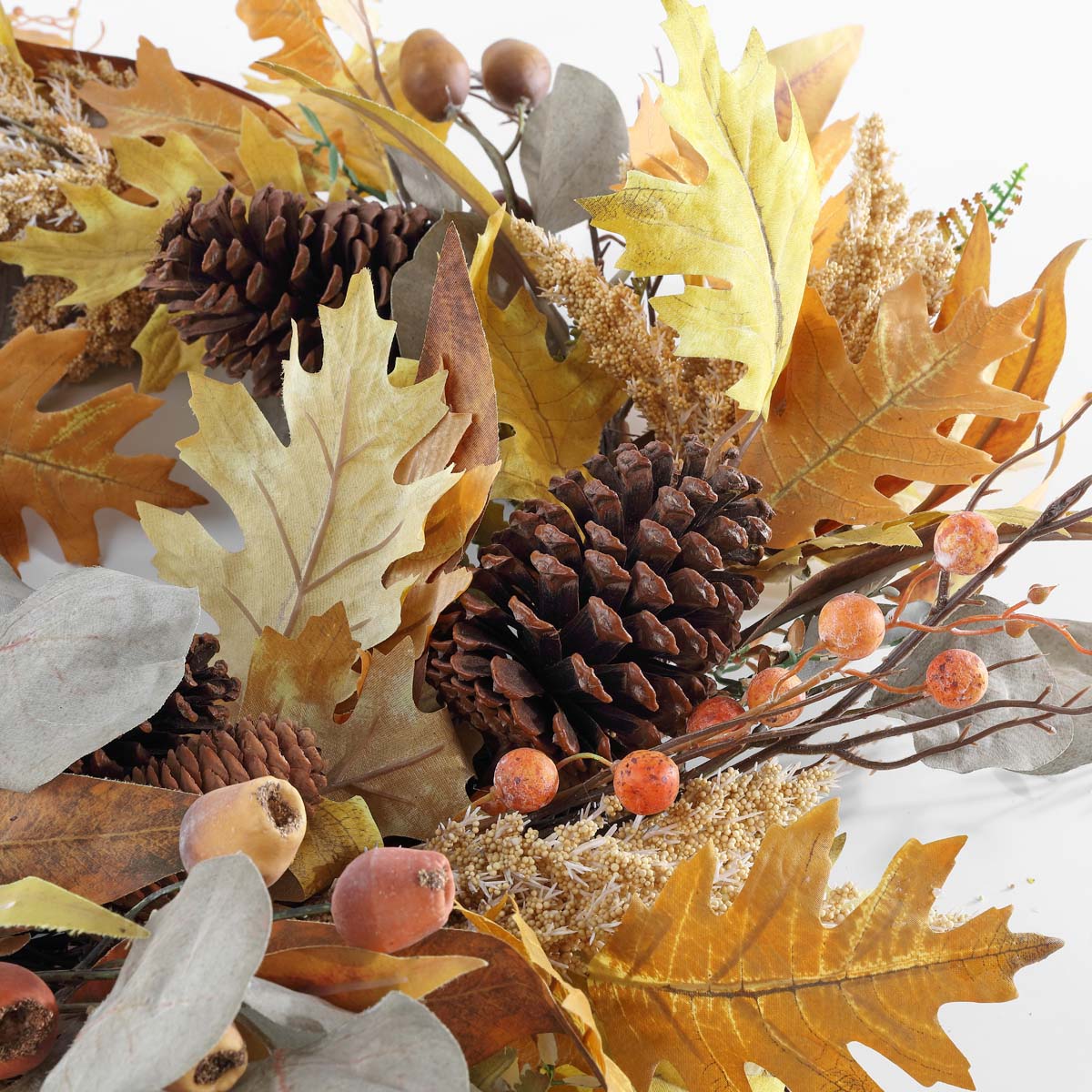 Faux 30 Inch Oaf Leaf & Eucalyptus Wreath | Safavieh - FXP1042 - Yellow / Green