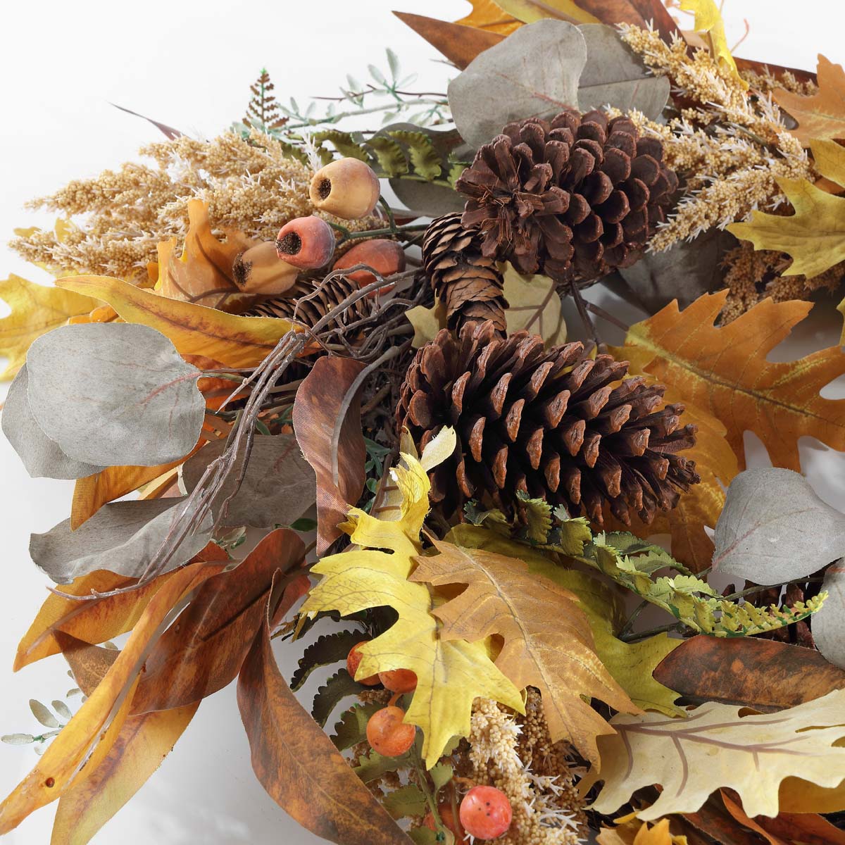 Faux 30 Inch Oaf Leaf & Eucalyptus Wreath | Safavieh - FXP1042 - Yellow / Green