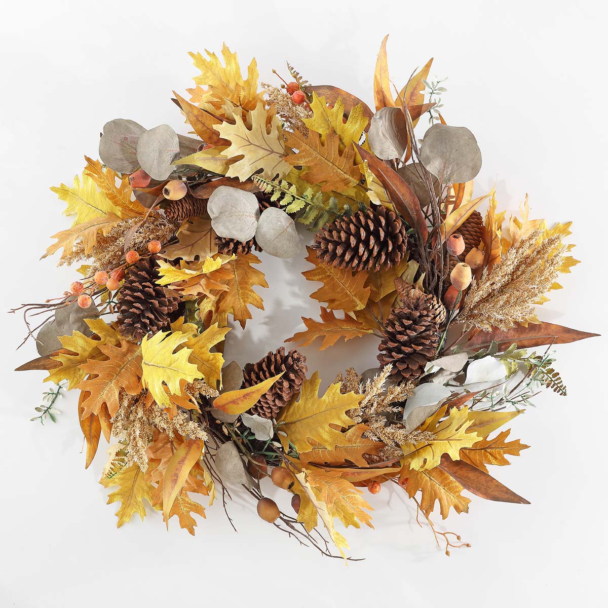 Faux 30 Inch Oaf Leaf & Eucalyptus Wreath | Safavieh - FXP1042 - Yellow / Green