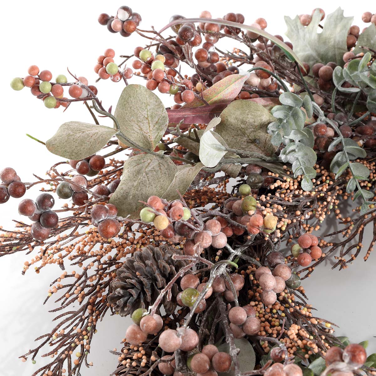 Faux 26 Inch Berry & Acorn Wreath | Safavieh - FXP1043 - Brown / Green