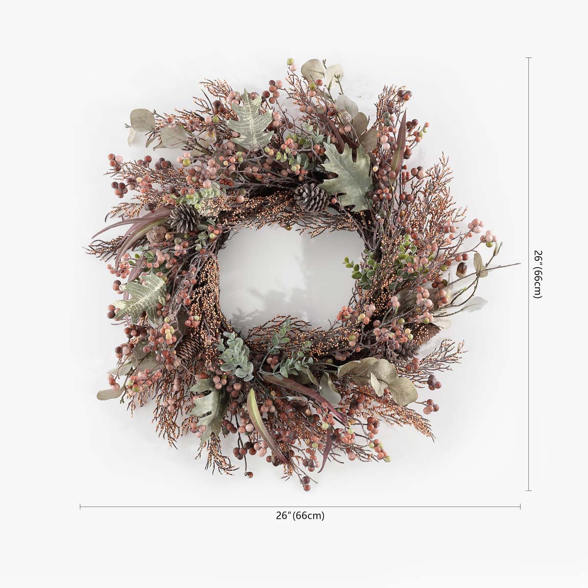 Faux 26 Inch Berry & Acorn Wreath | Safavieh - FXP1043 - Brown / Green