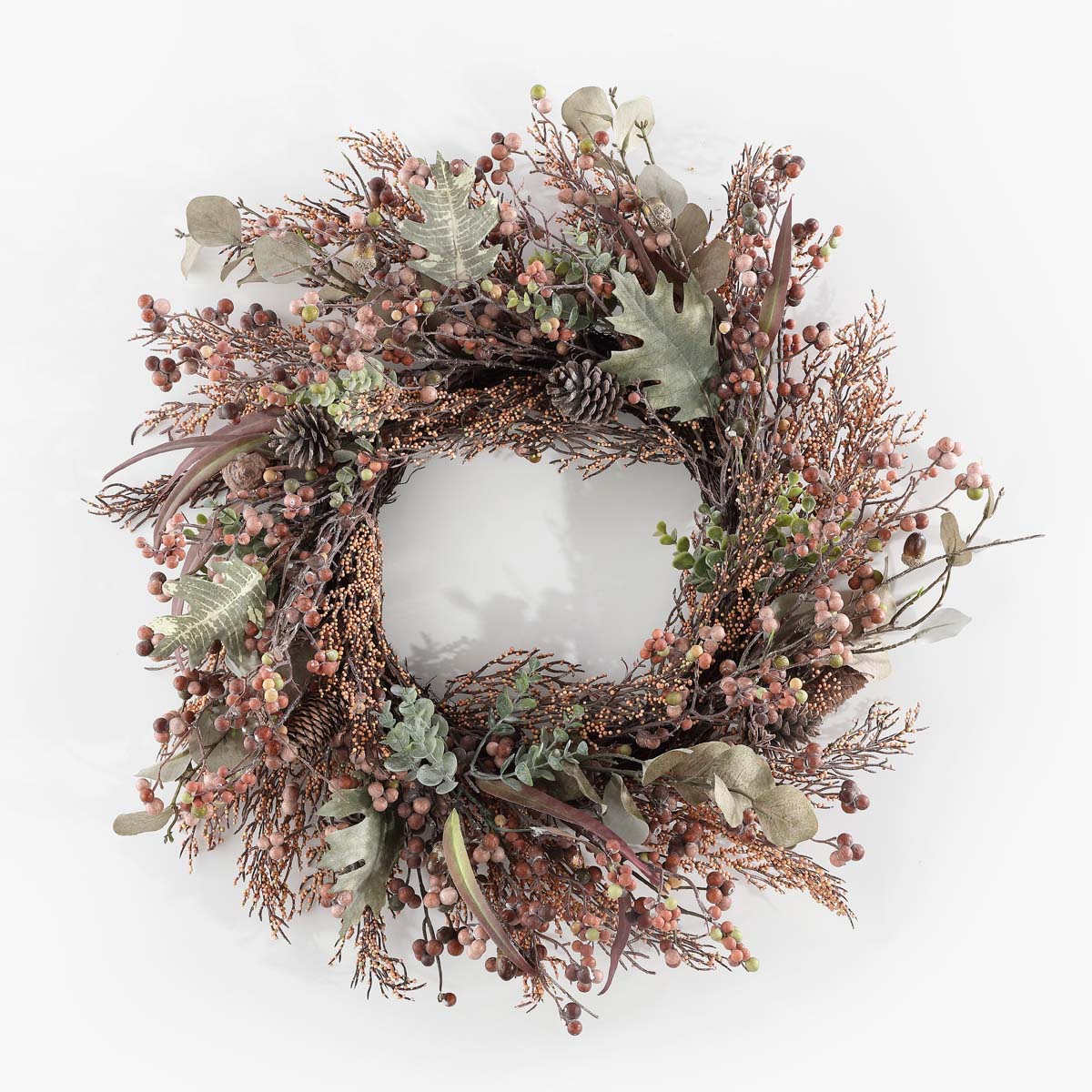 Faux 26 Inch Berry & Acorn Wreath | Safavieh - FXP1043 - Brown / Green