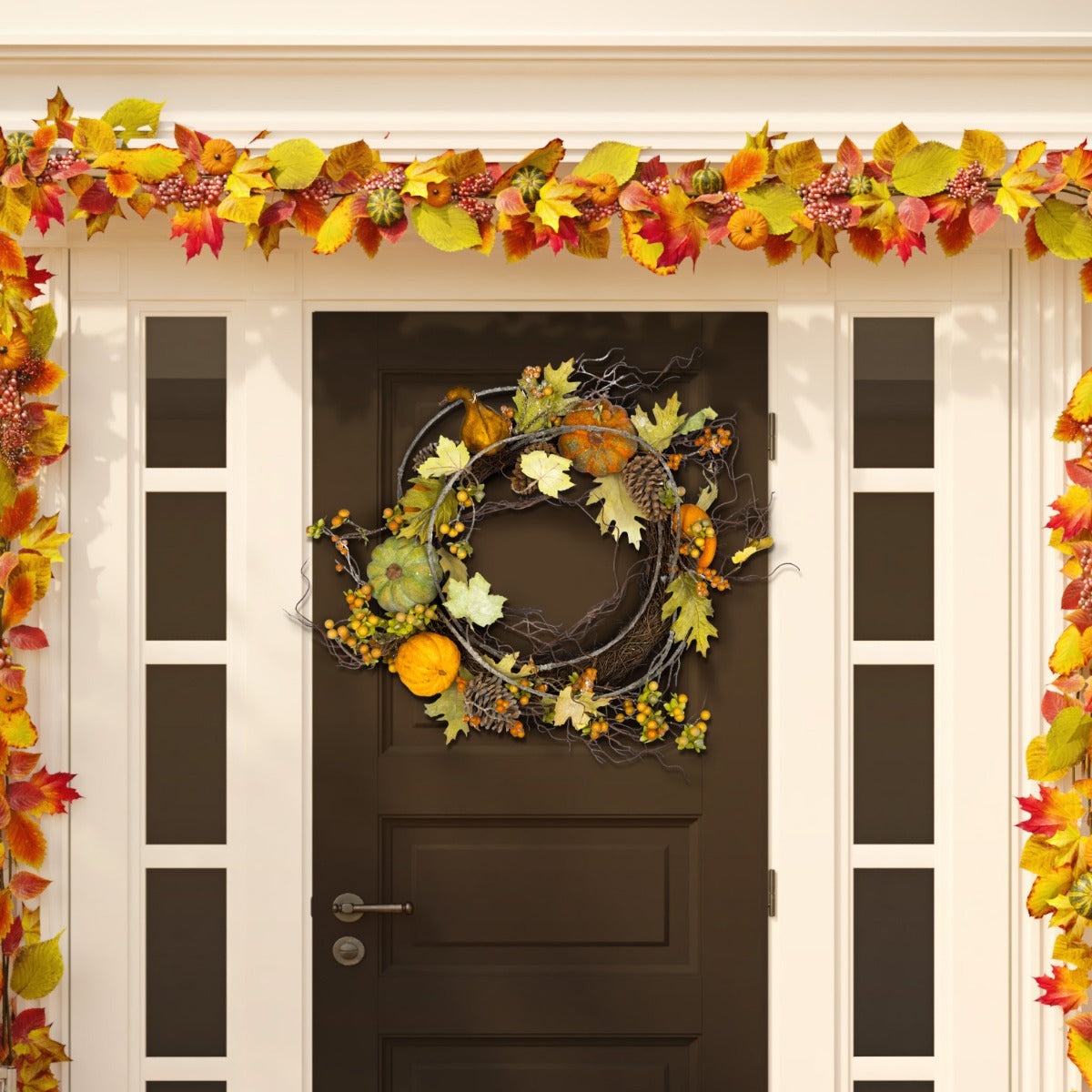 Faux 24 Inch Oak Leak Wreath W/ Pumpkins | Safavieh - FXP1046 - Multi