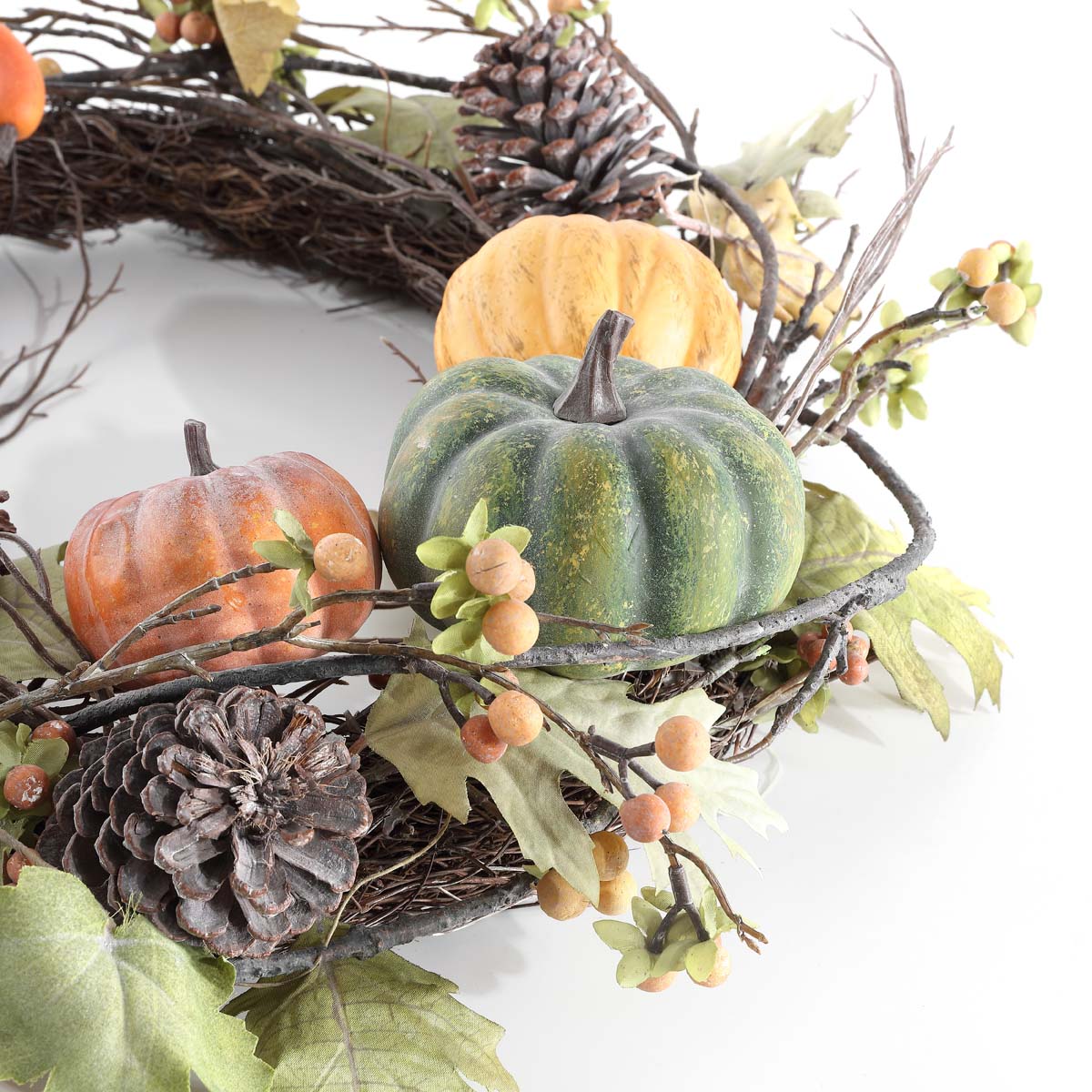 Faux 24 Inch Oak Leak Wreath W/ Pumpkins | Safavieh - FXP1046 - Multi