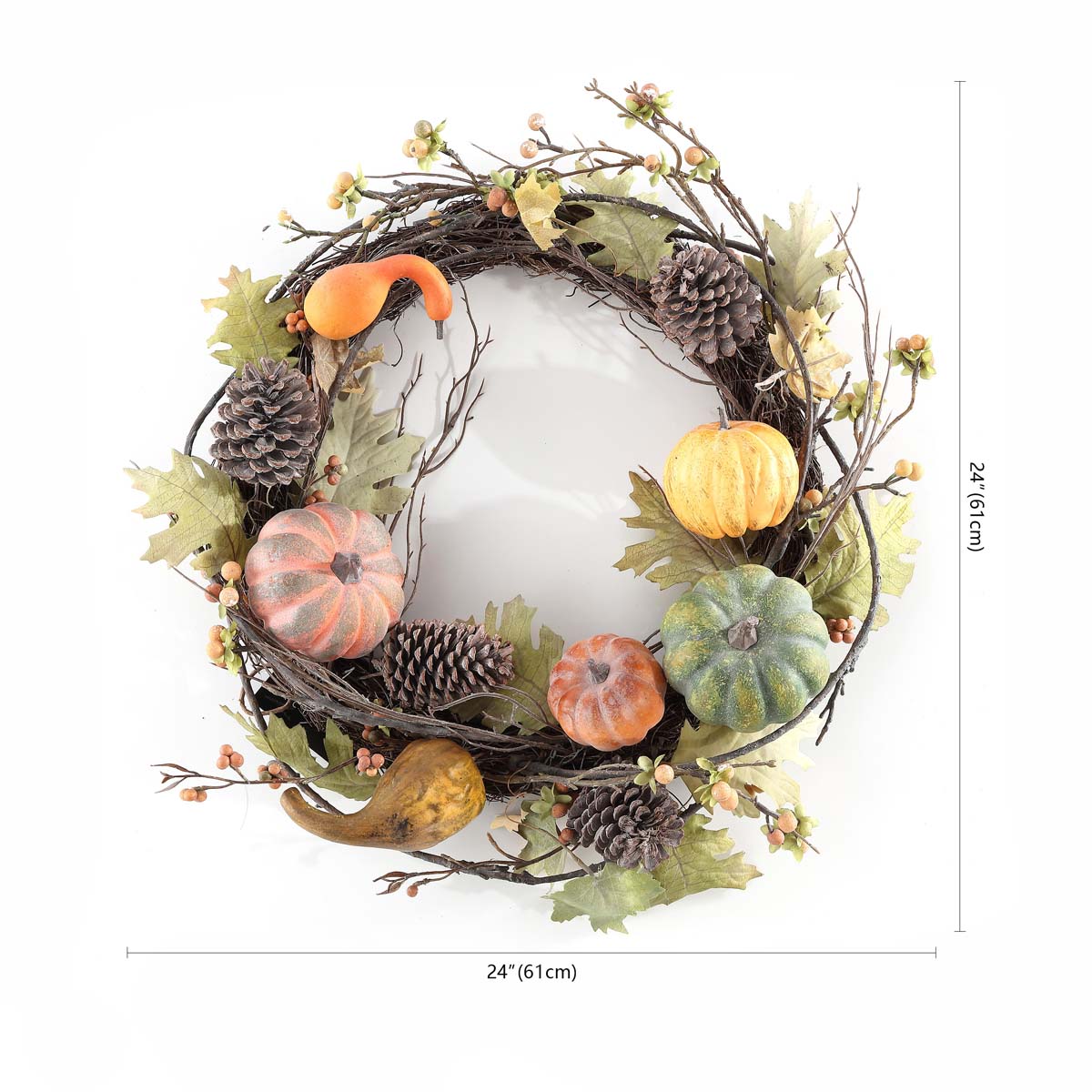 Faux 24 Inch Oak Leak Wreath W/ Pumpkins | Safavieh - FXP1046 - Multi