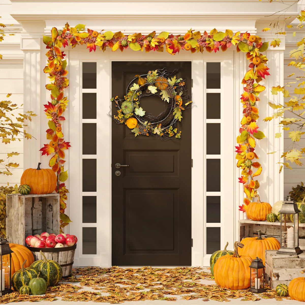 Faux 24 Inch Oak Leak Wreath W/ Pumpkins | Safavieh - FXP1046 - Multi