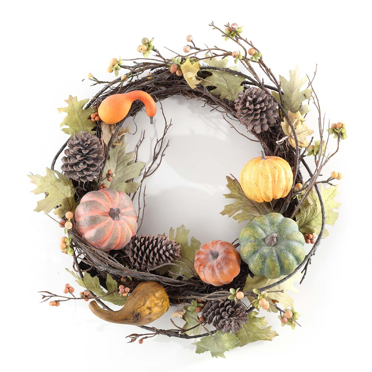 Faux 24 Inch Oak Leak Wreath W/ Pumpkins | Safavieh - FXP1046 - Multi