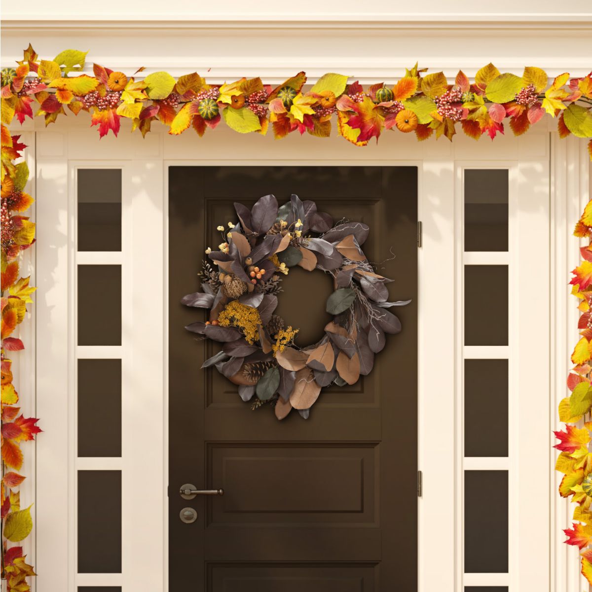 Faux 30 Magnolia Leaf Wreath | Safavieh - FXP1047 - Deep Purple / Yellow