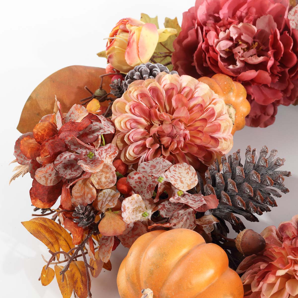 Faux 28 Inch Peony & Pumpkin Wreath W/ Pine Cones | Safavieh - FXP1053 - Multi