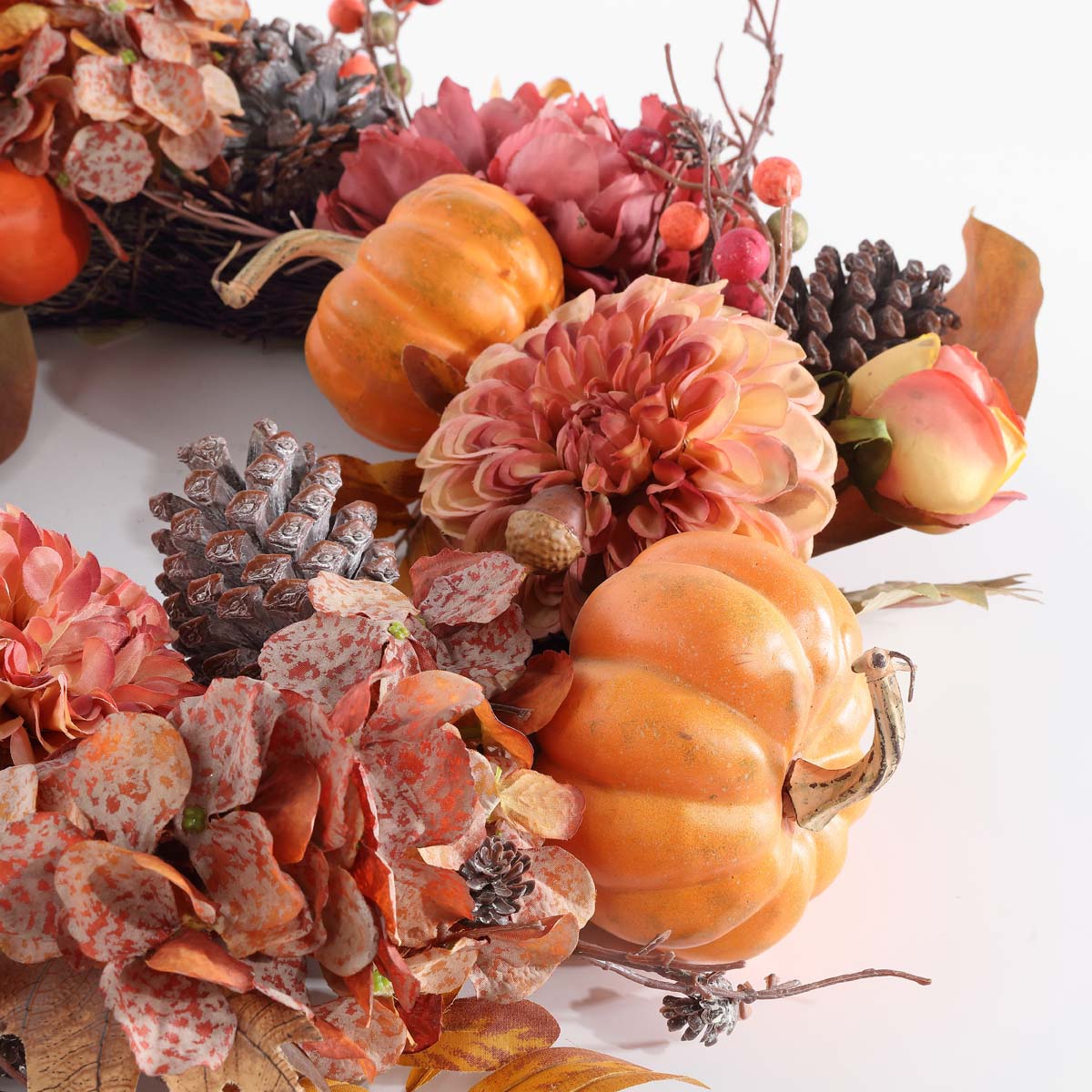 Faux 28 Inch Peony & Pumpkin Wreath W/ Pine Cones | Safavieh - FXP1053 - Multi