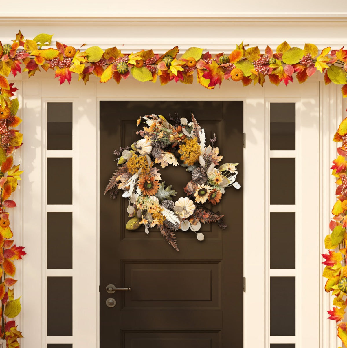 Faux 28 Inch Oak Leaf & Pumpkin Wreath W/ Pine Cones | Safavieh - FXP1056 - Multi