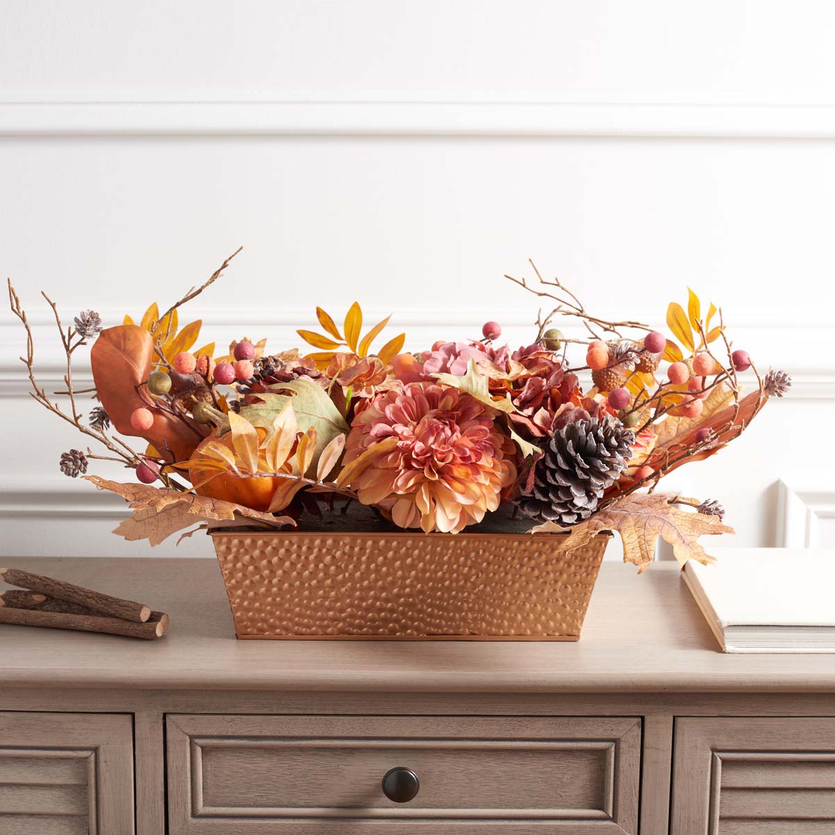 Faux 25 Inch Peony & Pumpkin Potted Arrangement | Safavieh - FXP1057 - Multi