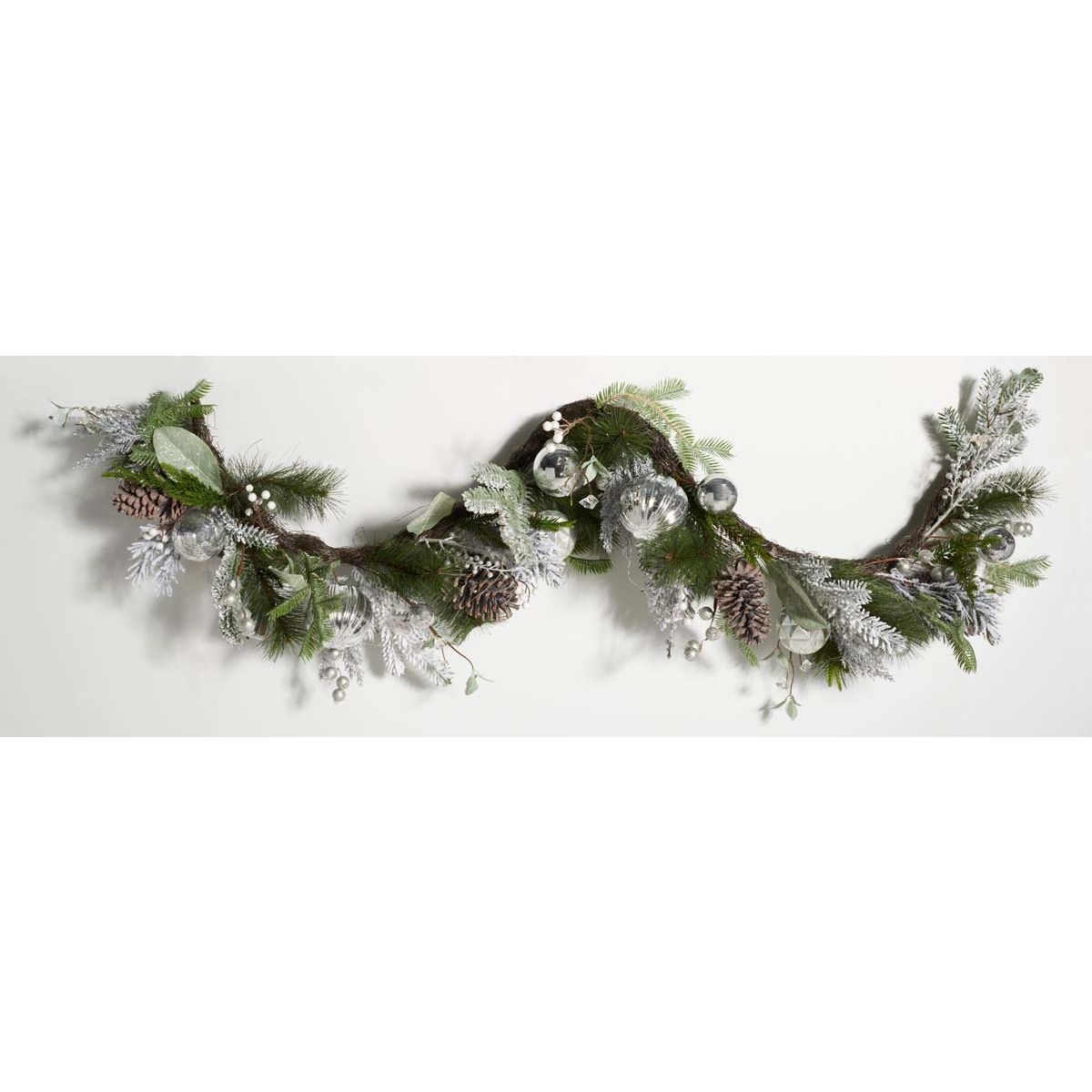 Faux 28 Snowy Pine Garland | Safavieh - FXP1080 - Silver / Green